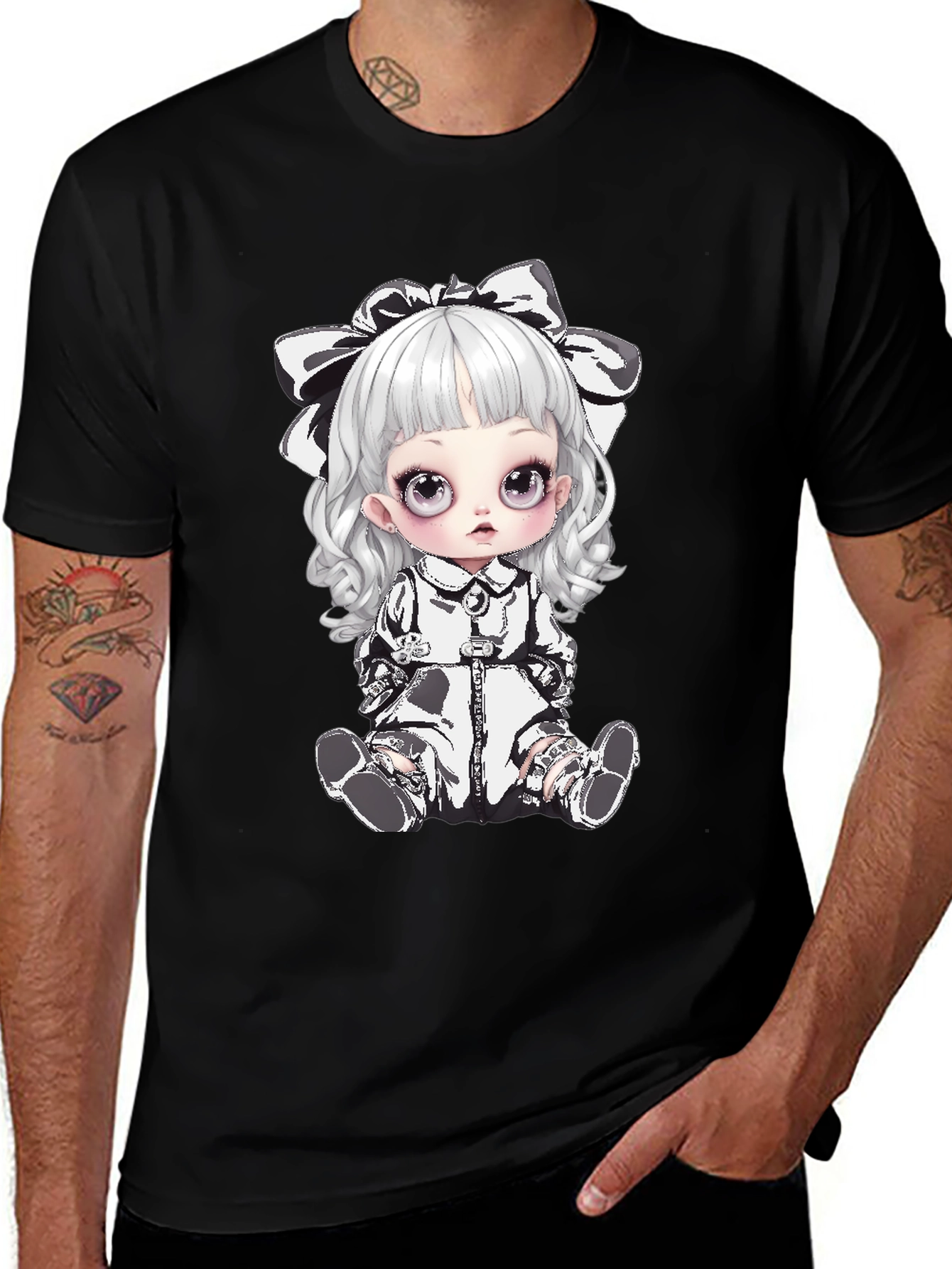Variant 22 of Black T-Shirt with Gothic Doll Design