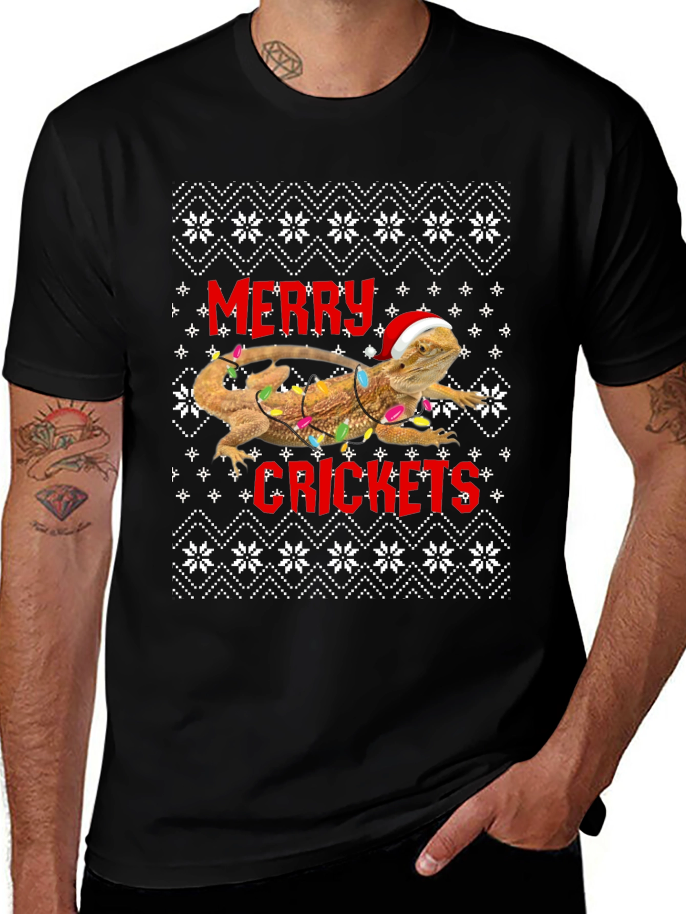 Variant 5 of Merry Crickets Lizard Christmas Graphic Tee