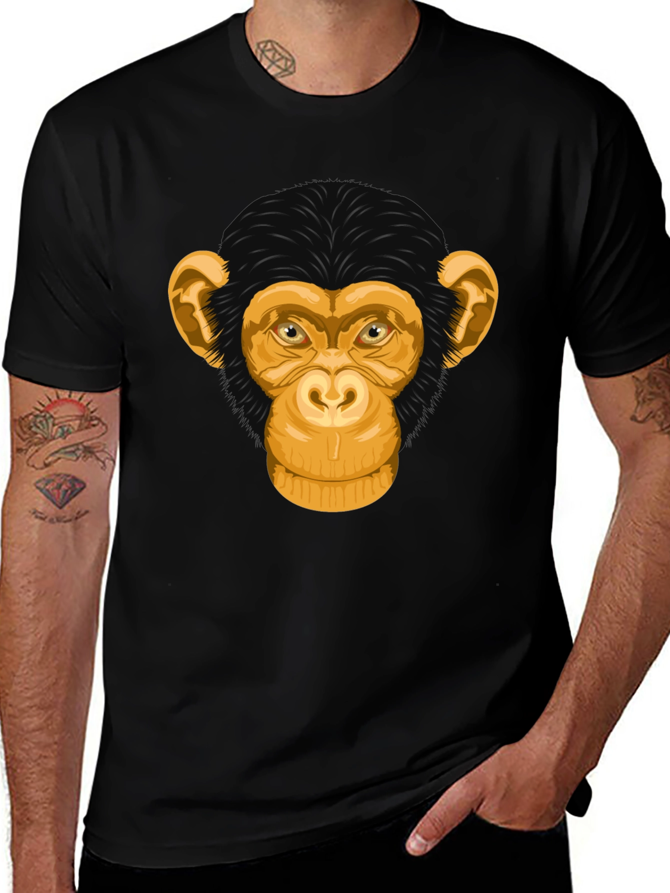 Variant 3 of Chimpanzee Face Graphic T-Shirt - Black