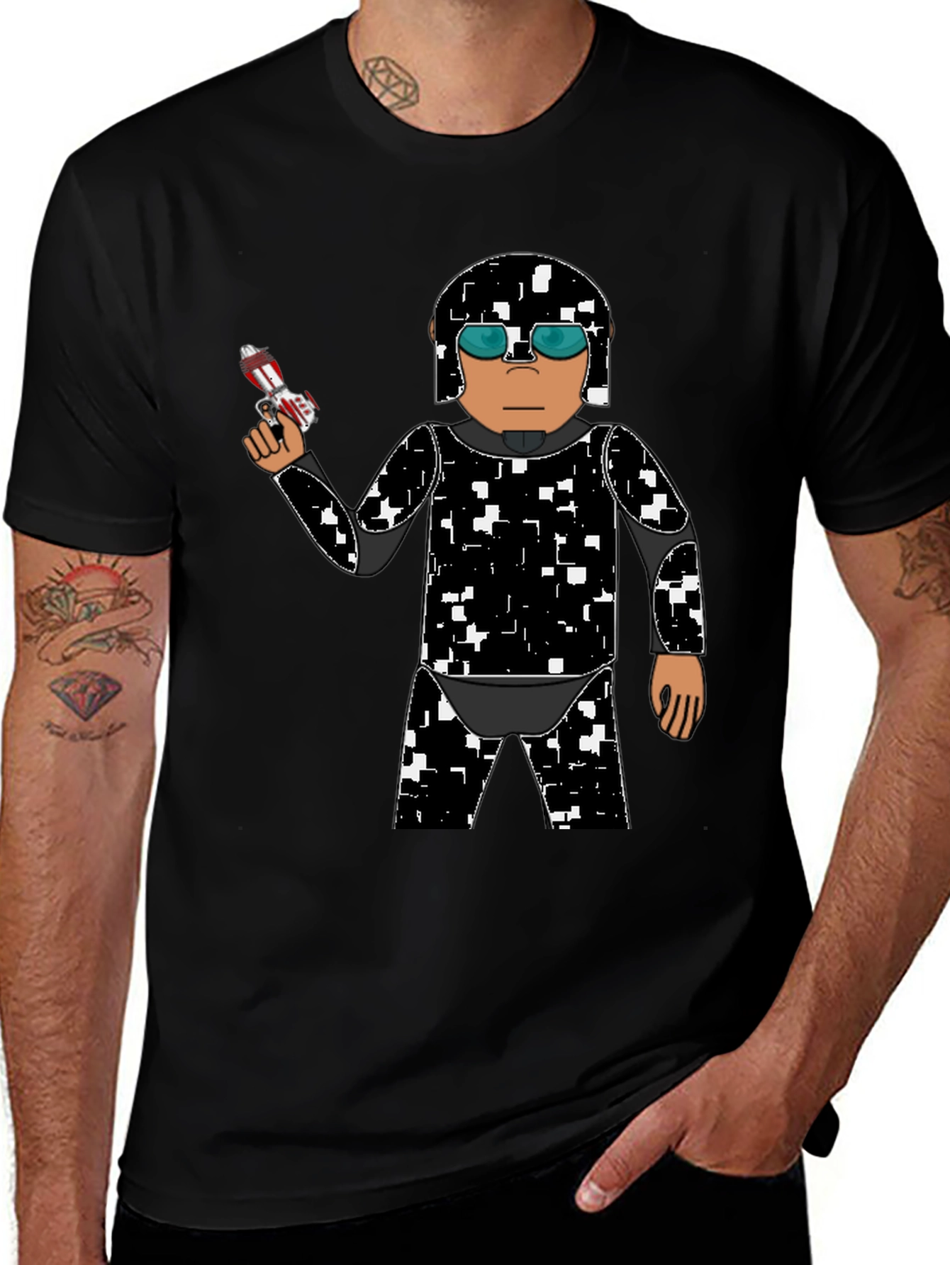 Sci-Fi Soldier Graphic Tee - Black Cotton Blend