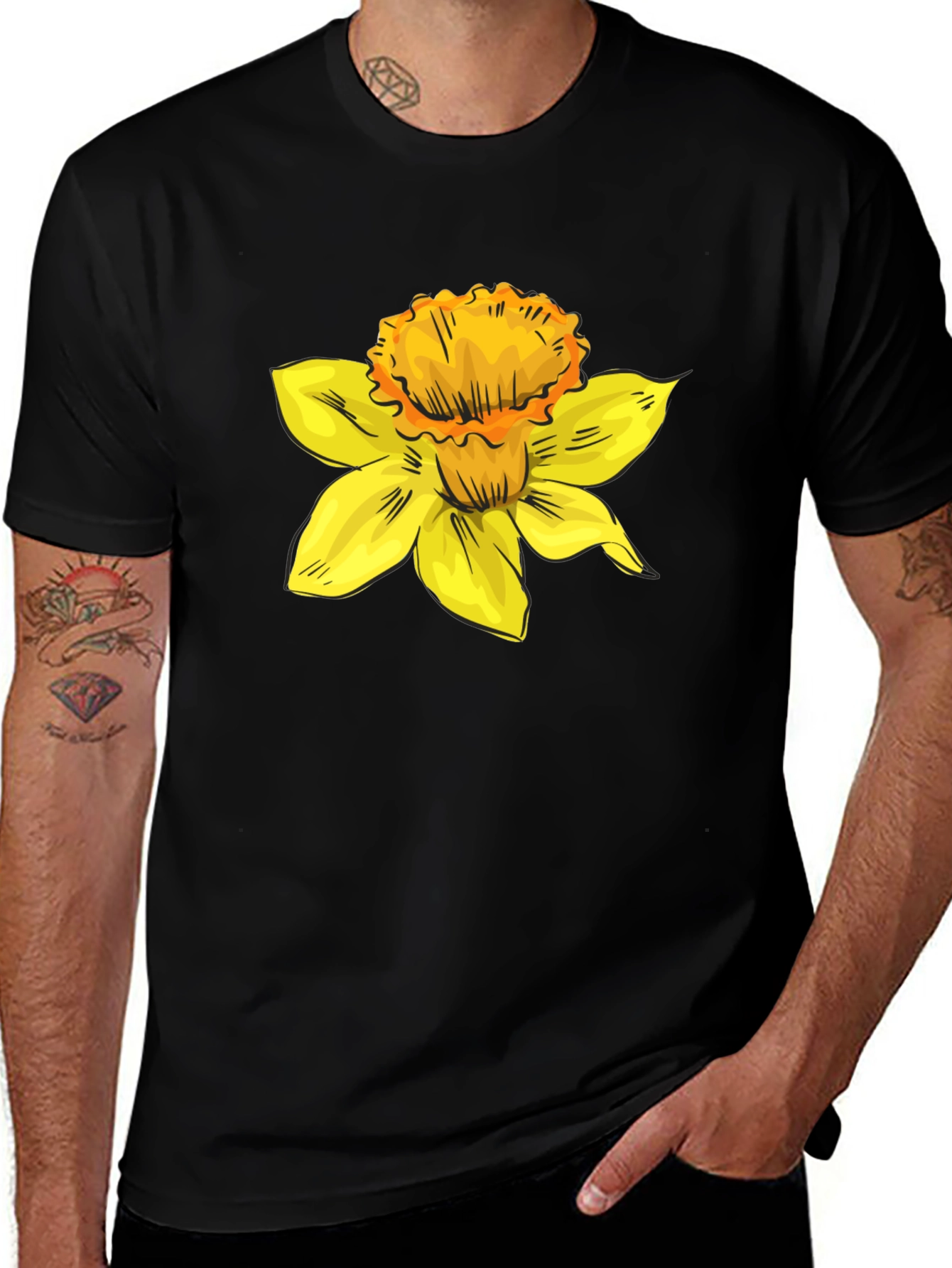 Variant 20 of Floral Daffodil Graphic T-Shirt - Black