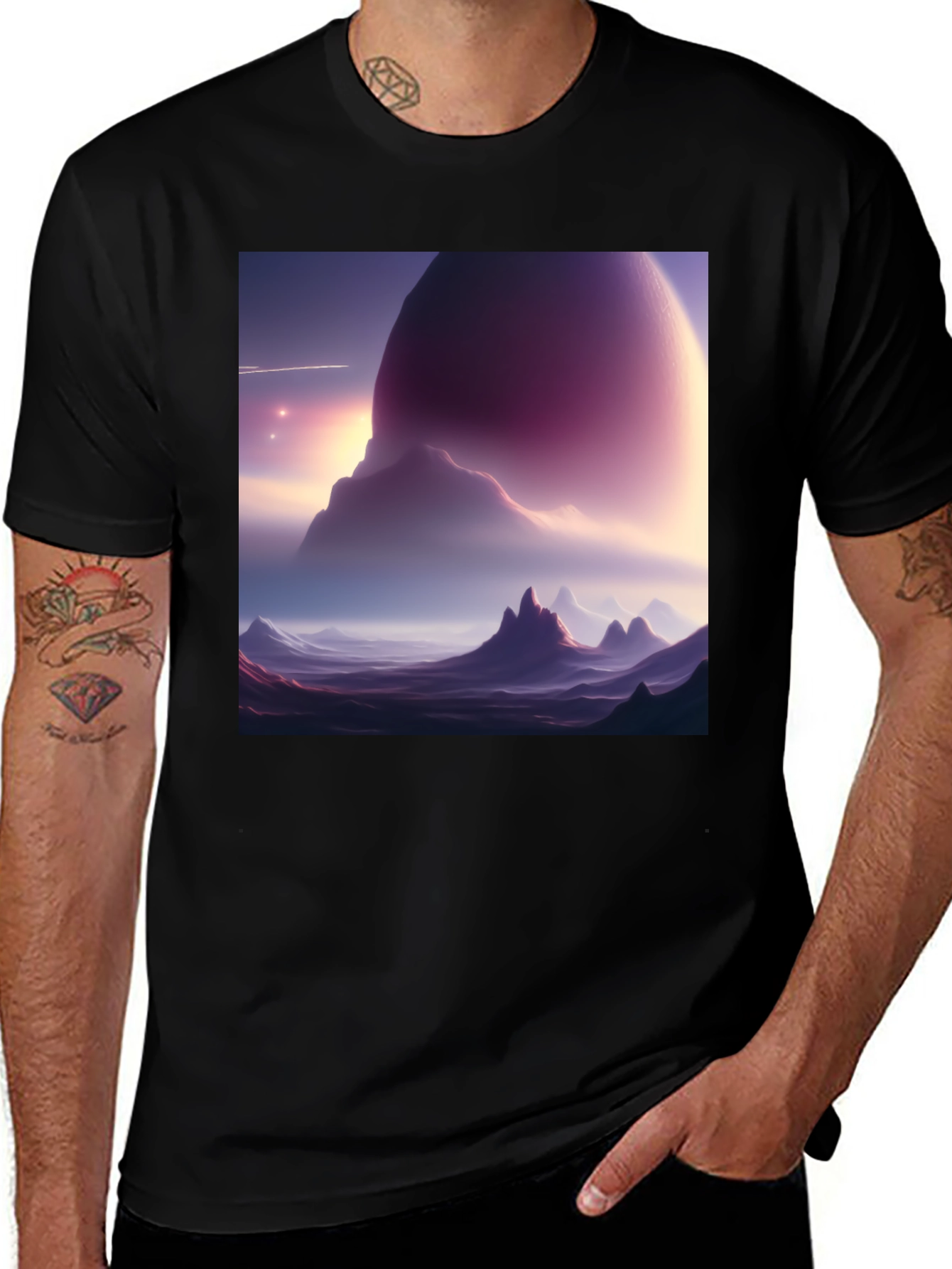 Variant 6 of Cosmic Landscape Graphic Tee - Black Cotton
