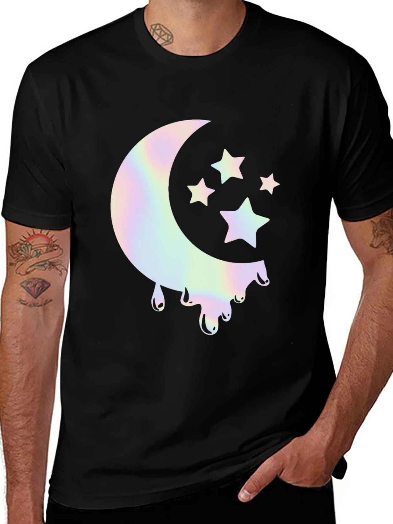 Variant 7 of Moon and Stars Graphic Tee - Unique Holographic Design