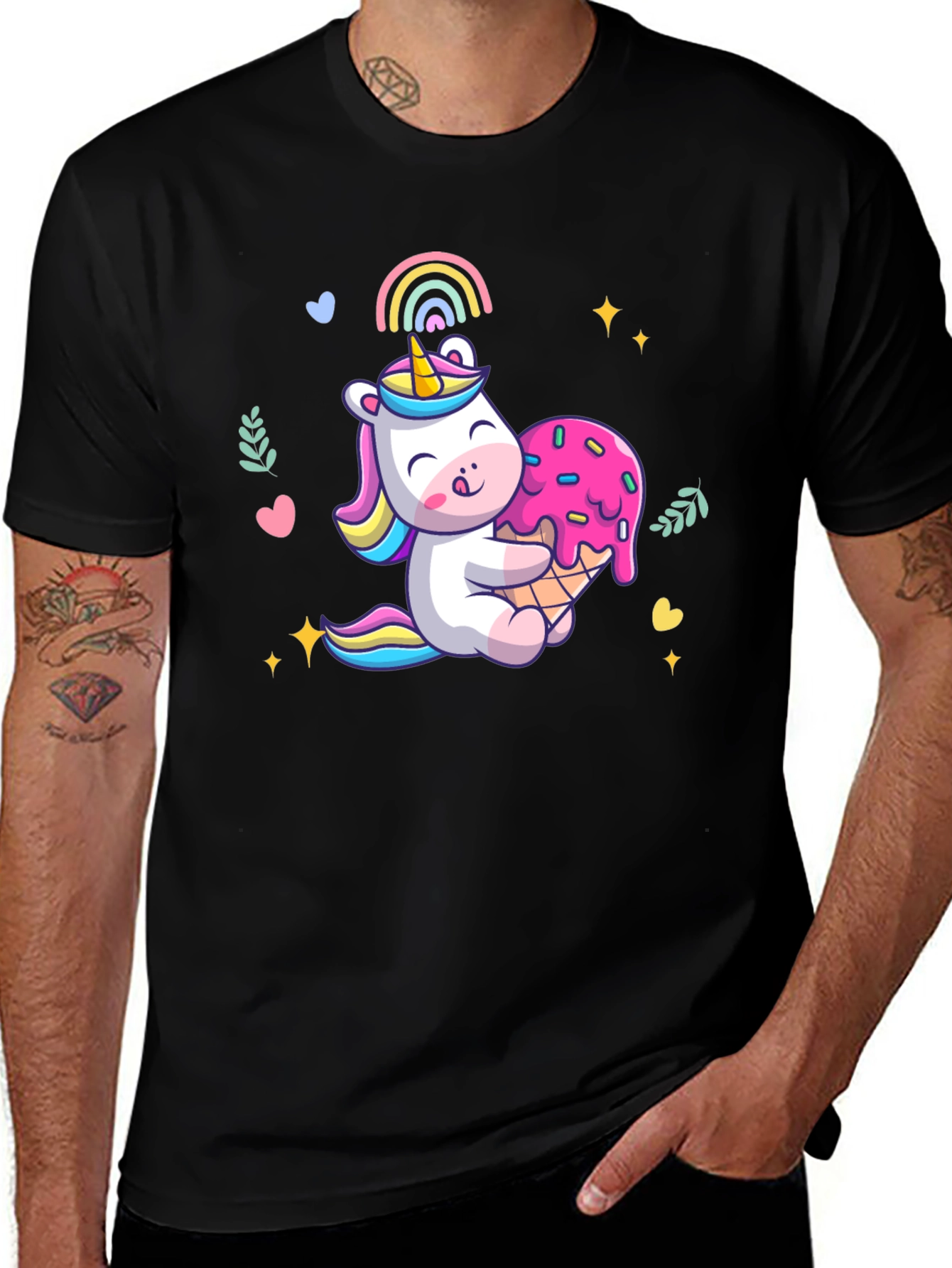 Variant 17 of Unicorn Ice Cream T-Shirt - Black Cotton Tee