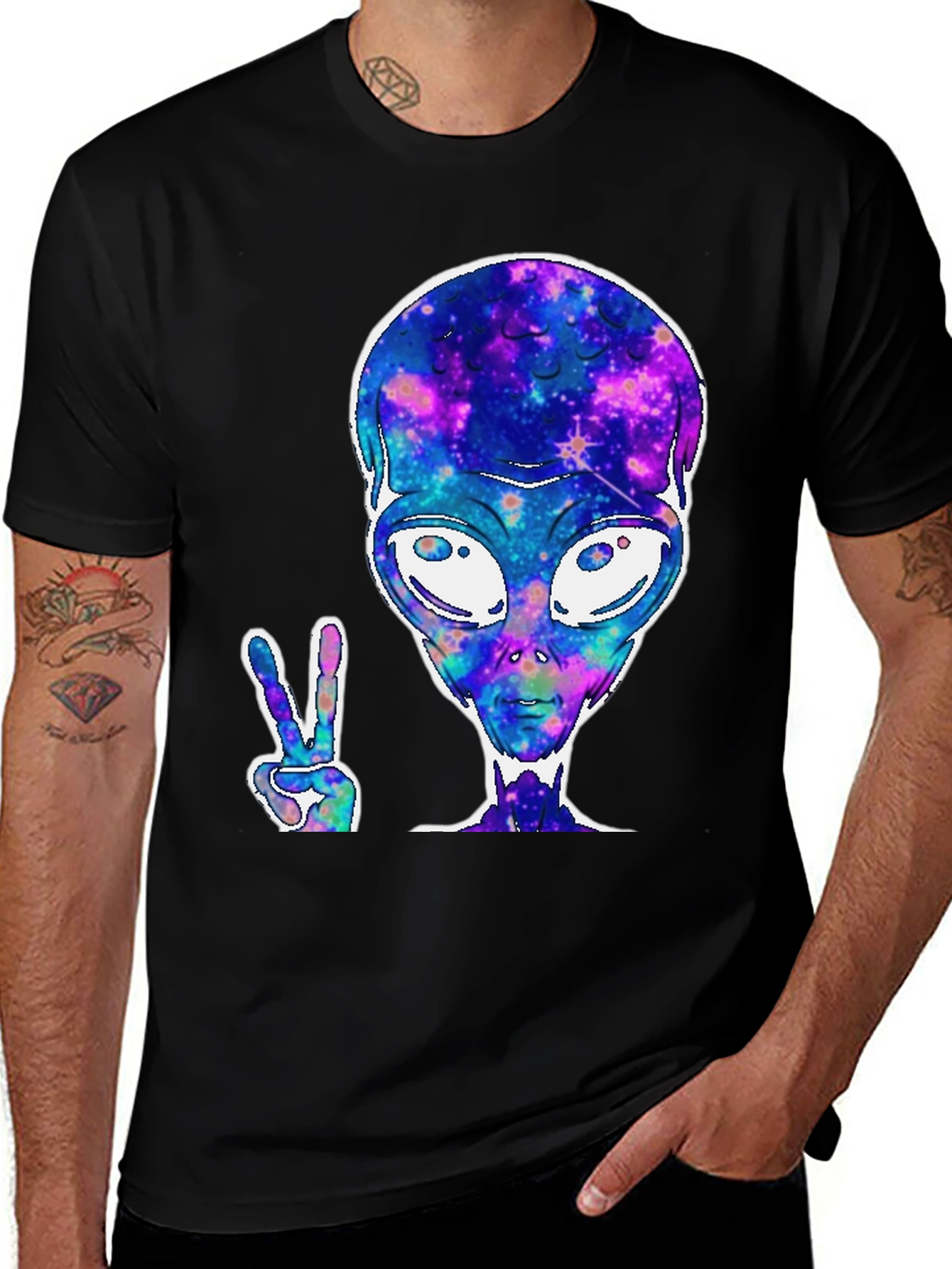 Variant 15 of Galaxy Alien Peace Sign Graphic Tee