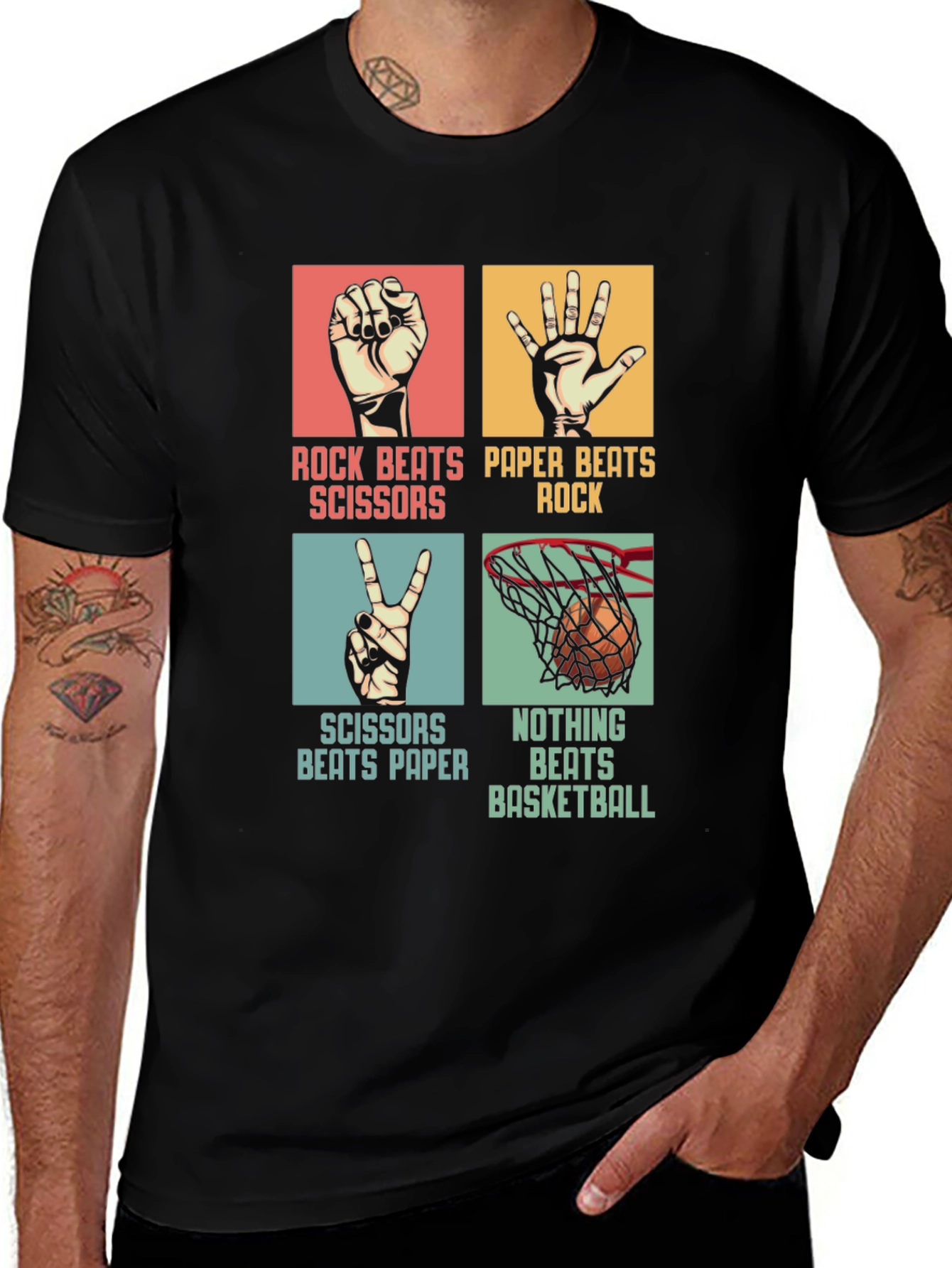 Rock Paper Scissors Basketball Black T-Shirt