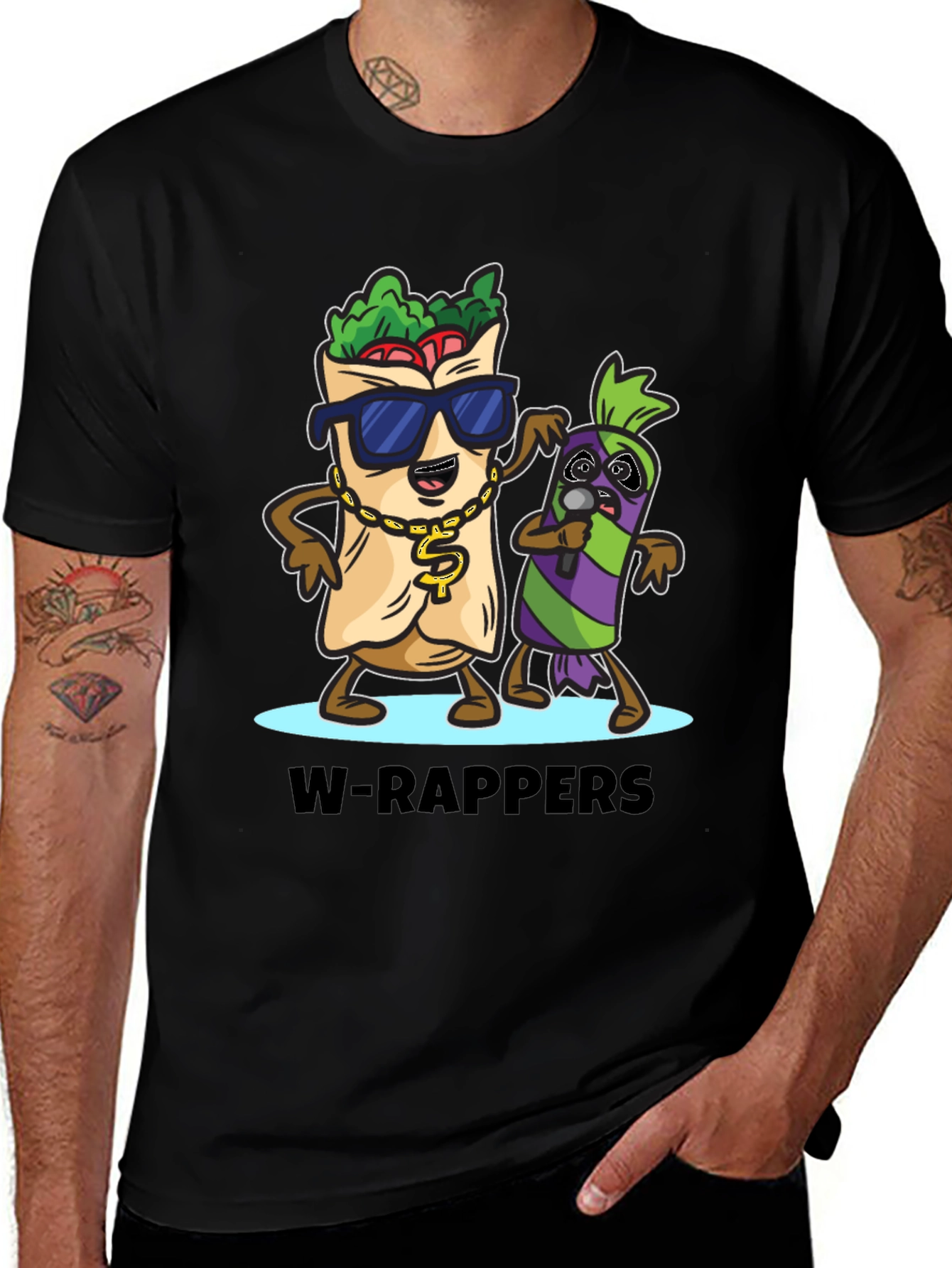 Variant 3 of W-Rappers Cartoon Graphic Tee - Black