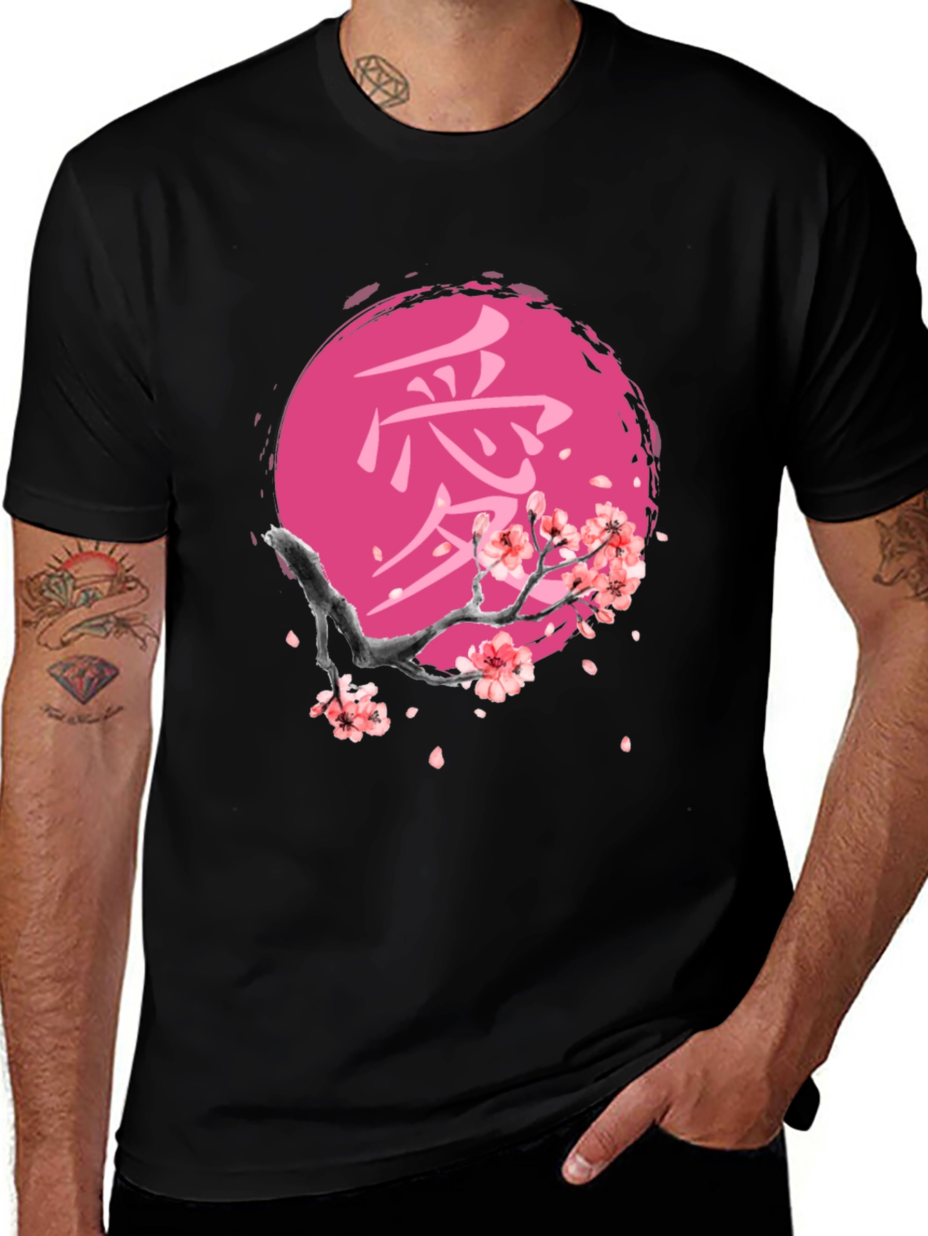 Variant 13 of Japanese Cherry Blossom Black T-Shirt