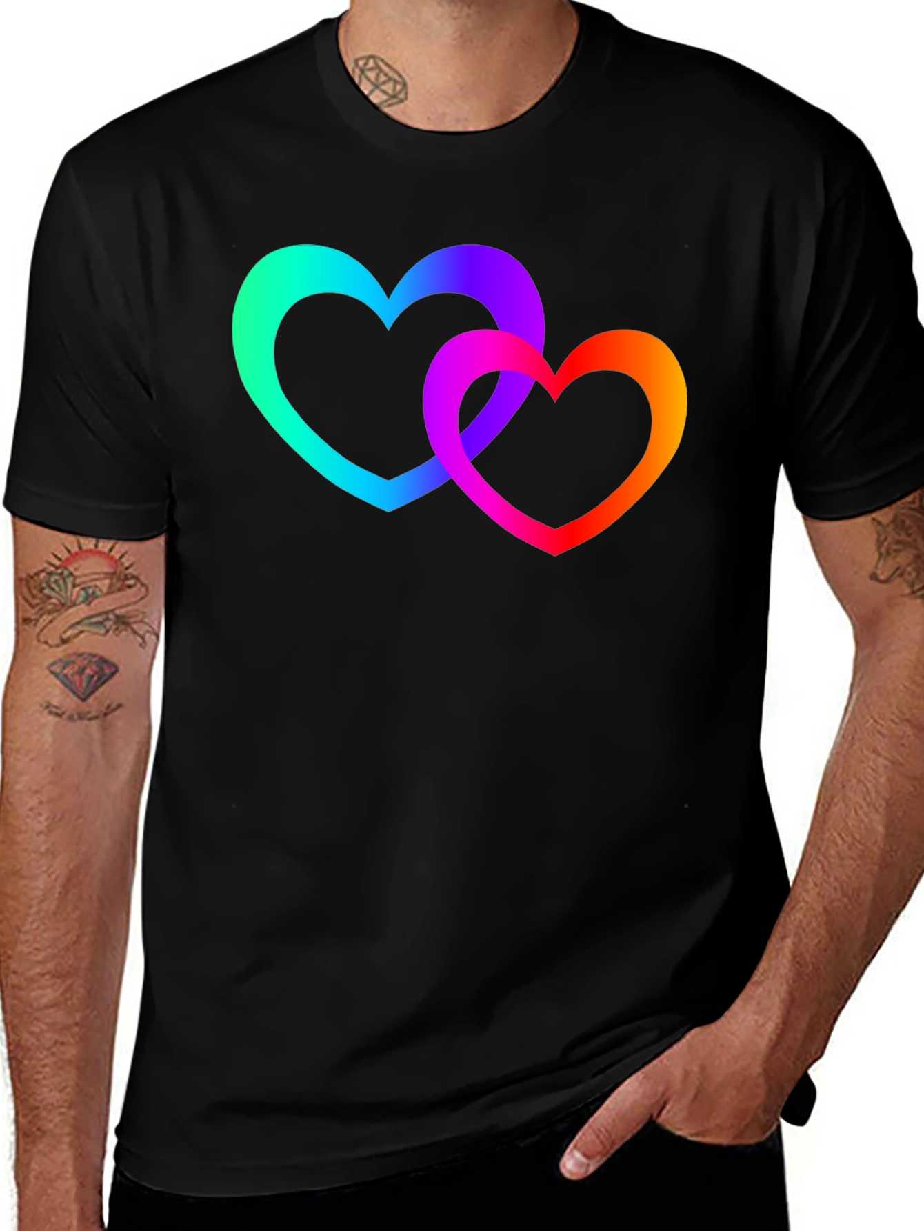Variant 12 of Rainbow Heart Graphic Tee - Black