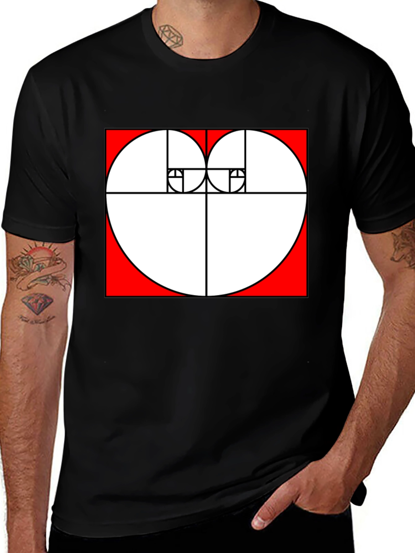 Variant 9 of Geometric Heart Ratio Black Tee