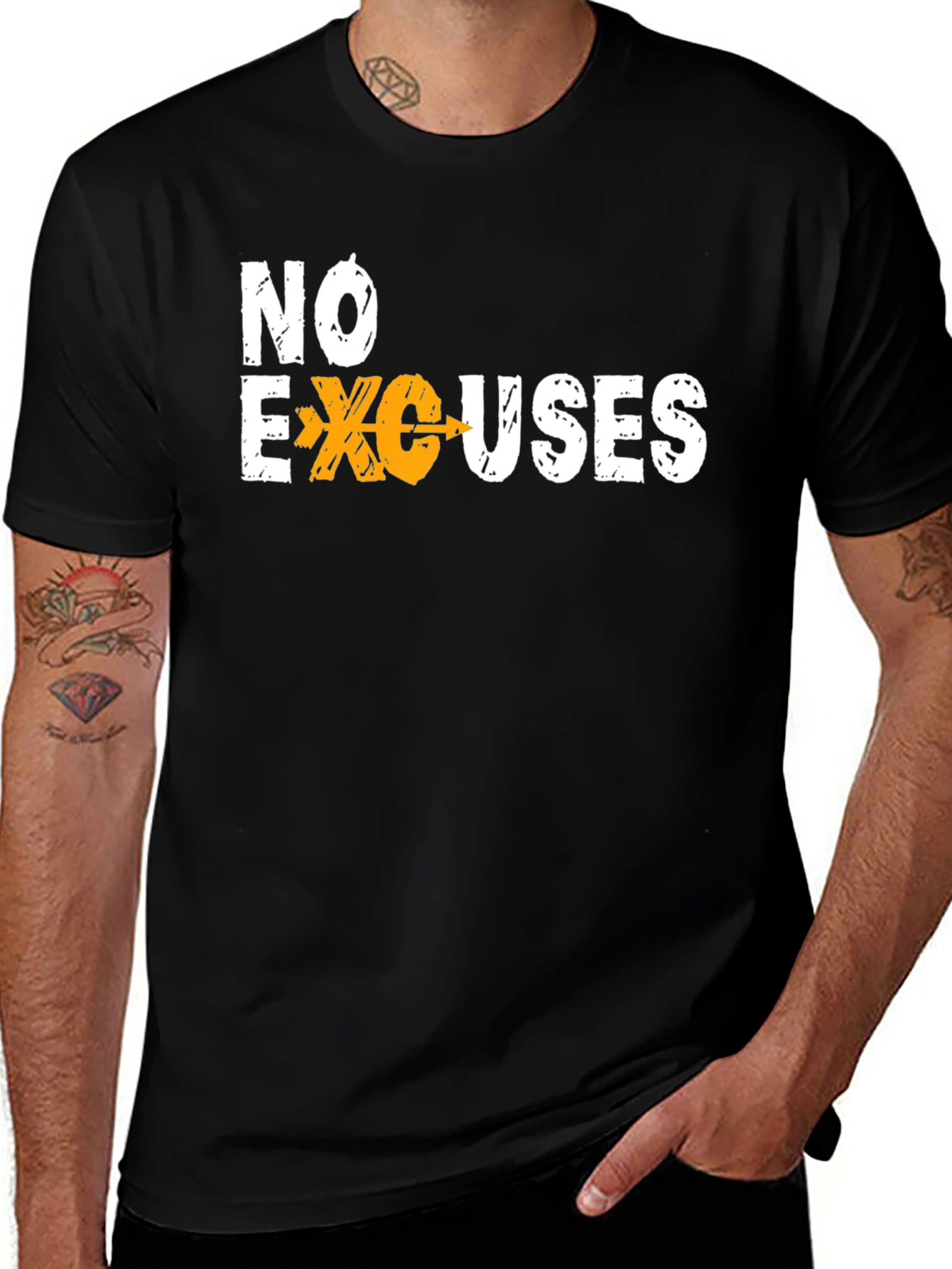 No Excuses Black Graphic T-Shirt - Motivational Gym Fitness Tee