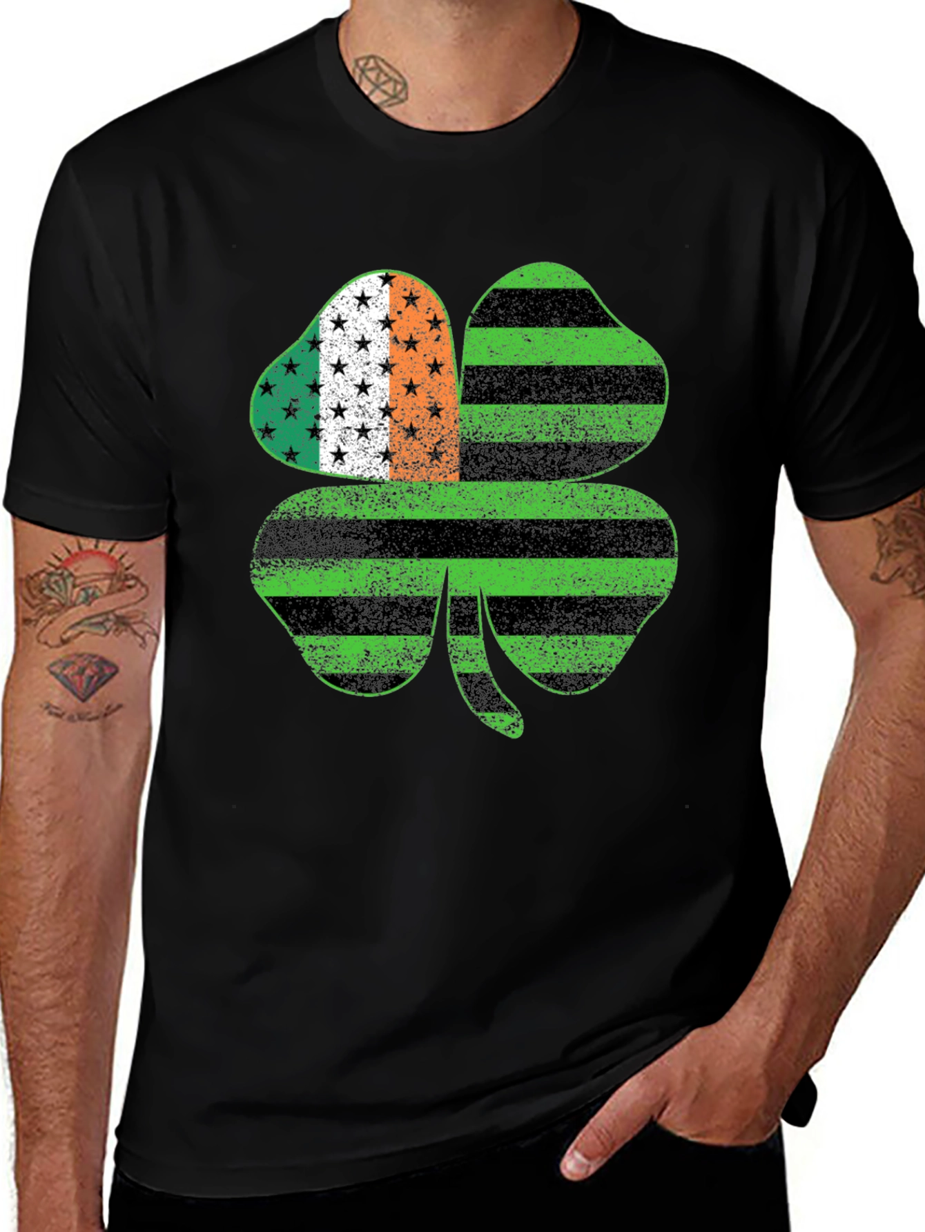 Shamrock Irish American Flag Graphic Tee