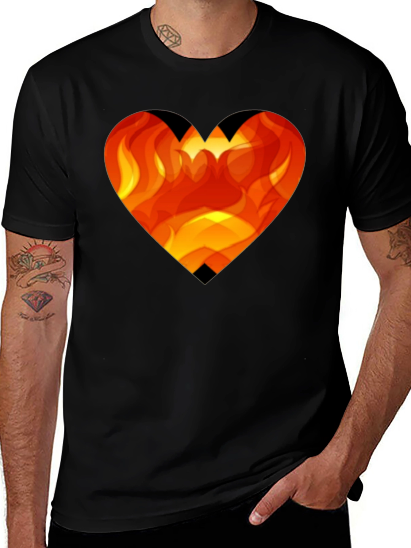 Variant 17 of Flaming Heart Graphic Tee - Men's Black T-Shirt