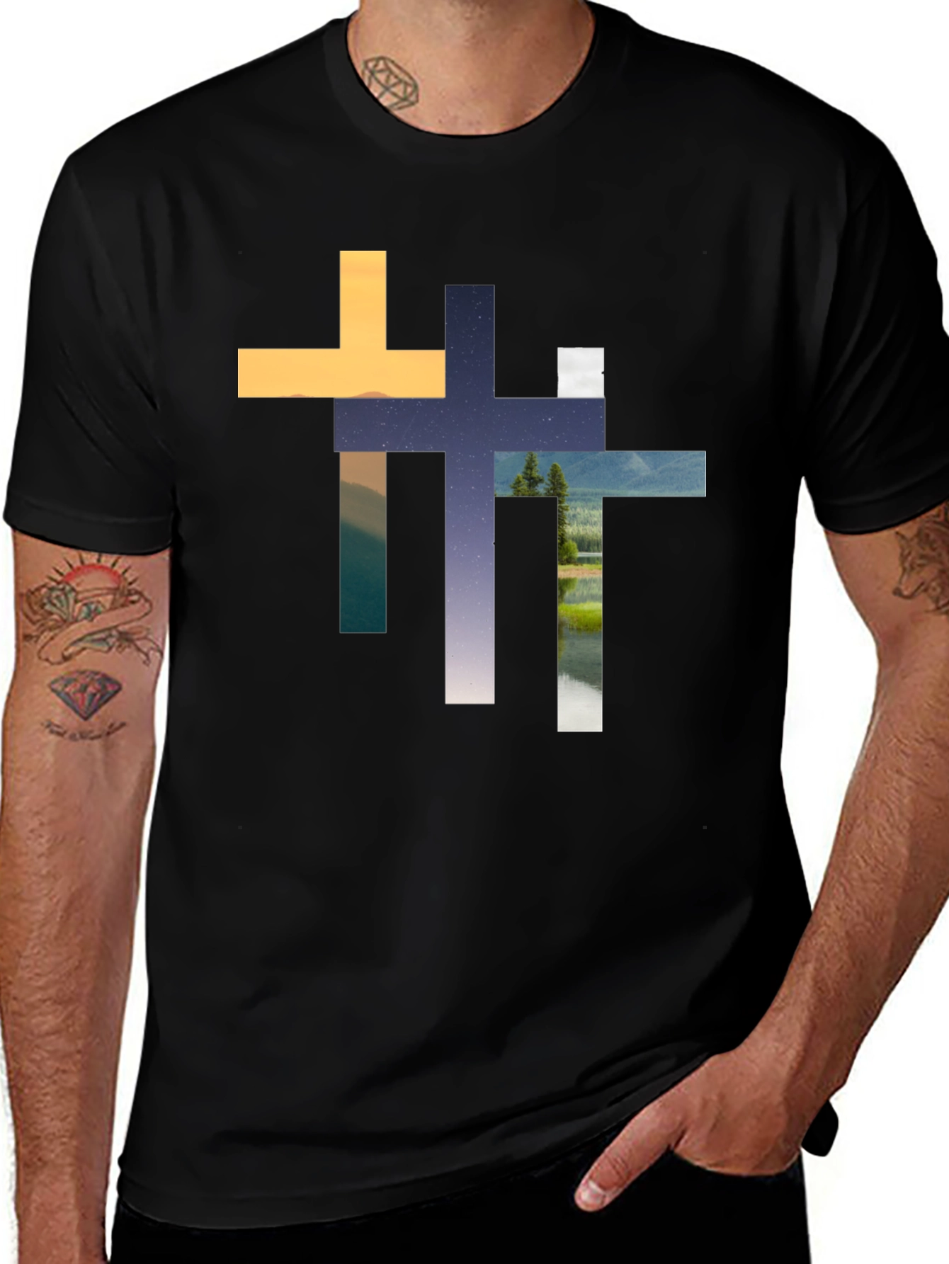 Variant 7 of Abstract Cross Graphic T-Shirt - Stylish Christian Apparel