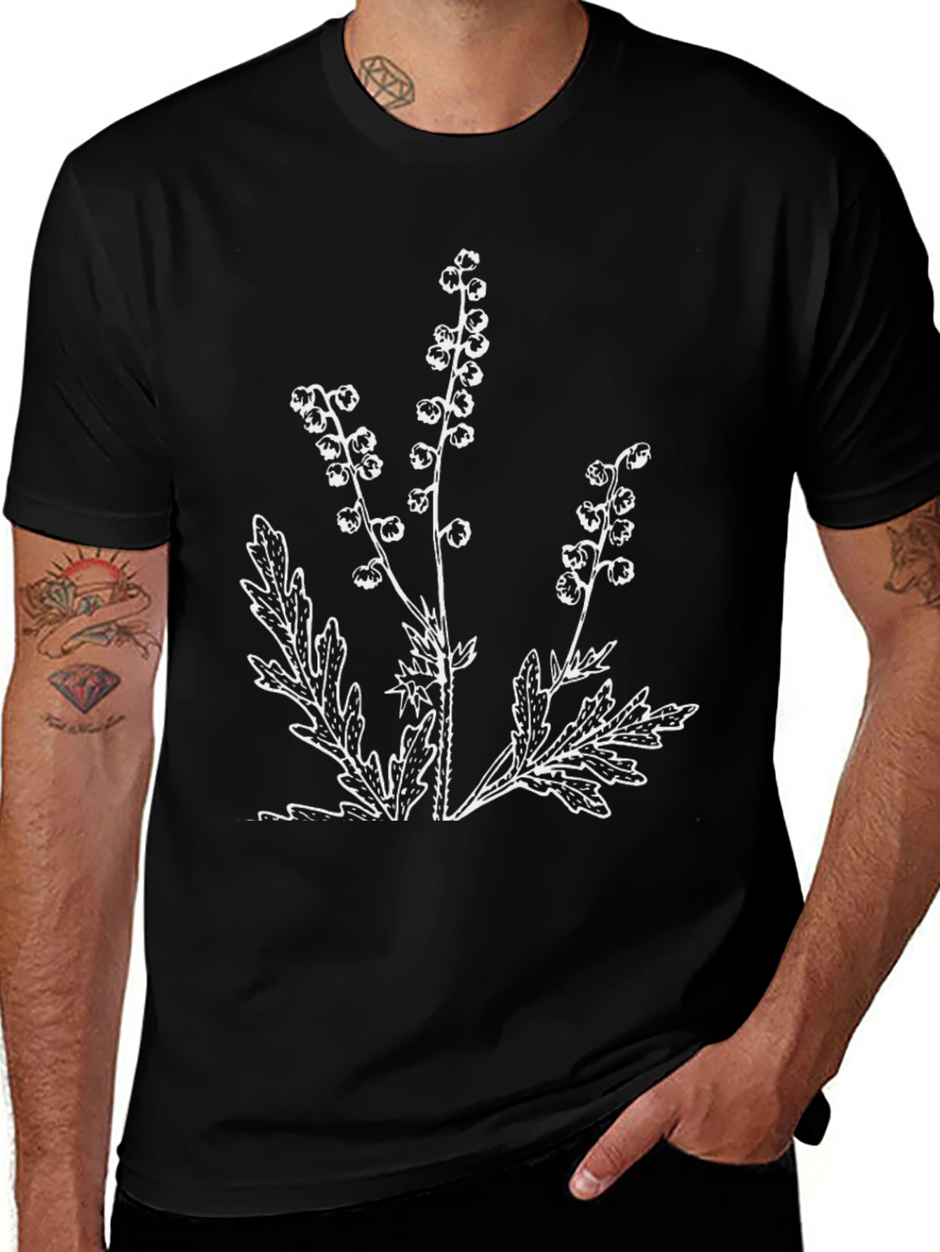 Variant 4 of Botanical Print Black T-Shirt