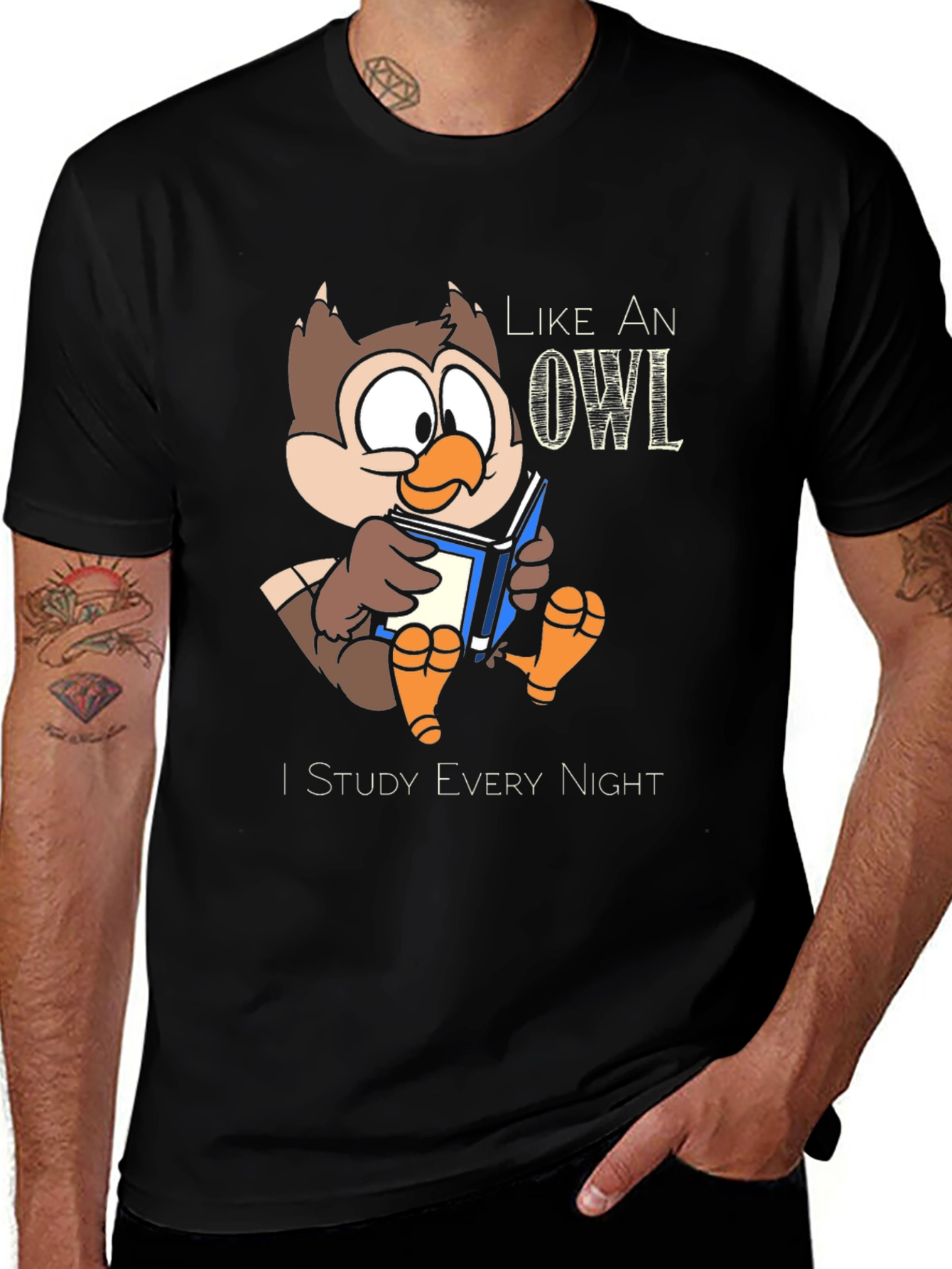 Variant 26 of Like an Owl I Study Every Night Black T-Shirt