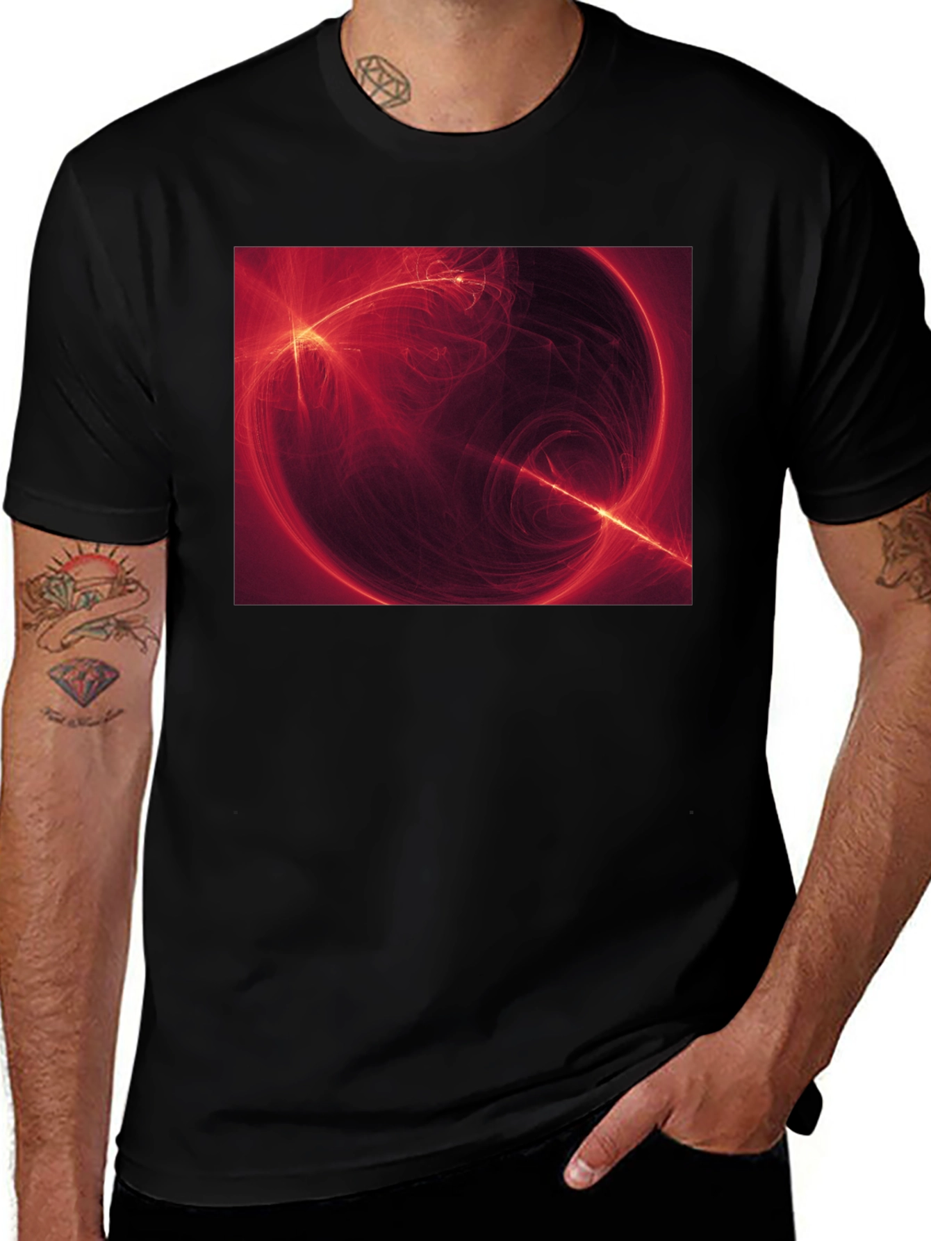 Variant 12 of Abstract Red Energy Sphere Graphic T-Shirt