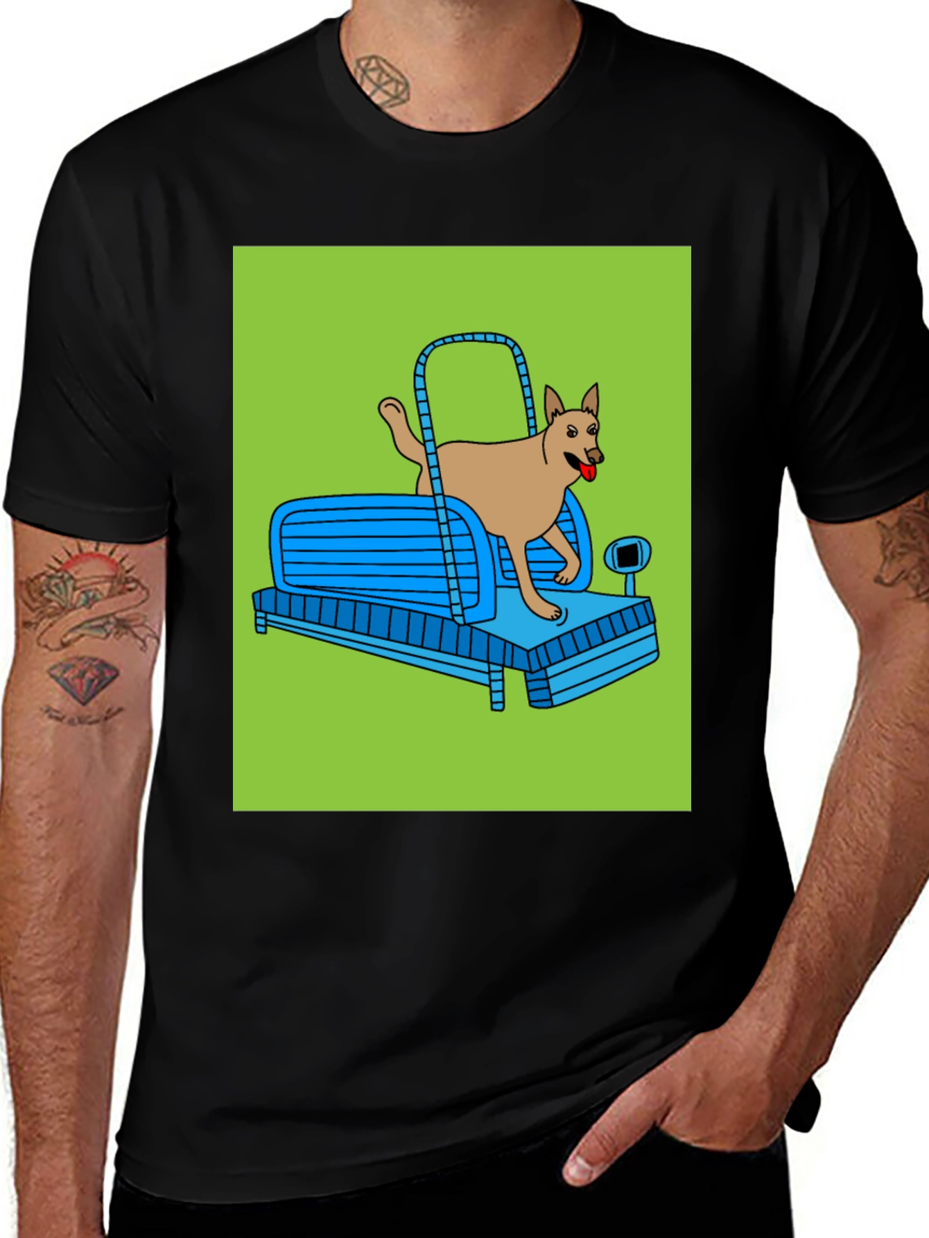 Variant 18 of Dog on Treadmill Graphic Tee - Black Cotton Shirt