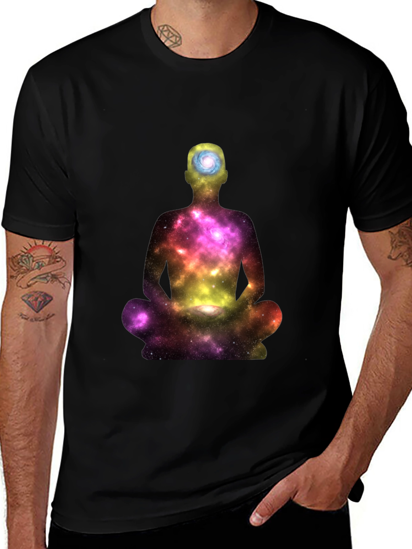 Variant 21 of Meditating Galaxy Man Black T-Shirt