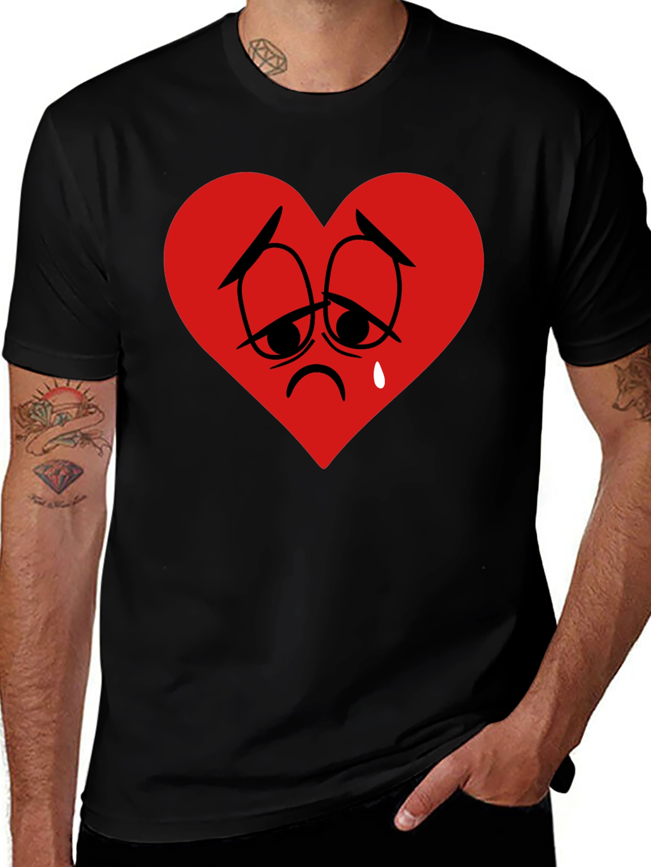Variant 8 of Sad Heart Graphic Black T-Shirt