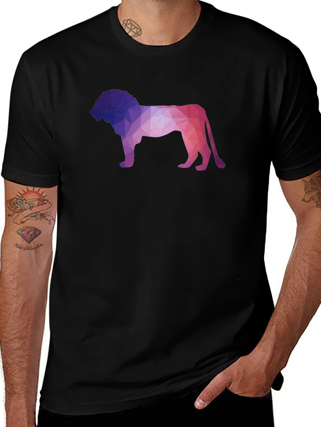 Variant 13 of Geometric Lion Graphic Tee - Modern Crew Neck T-Shirt