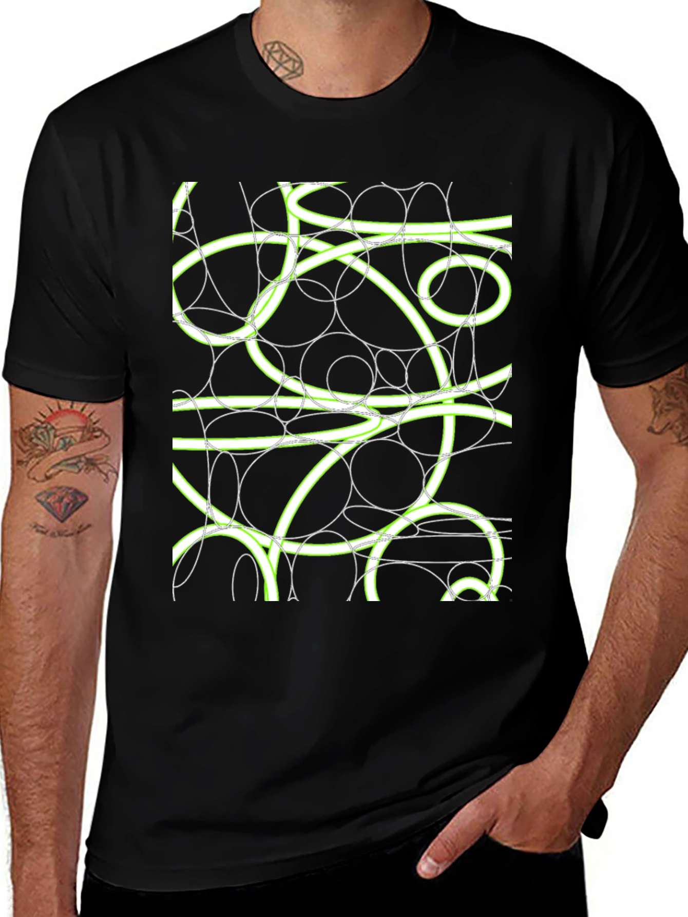 Variant 13 of Abstract Circle Design T-Shirt - Men's Black Tee