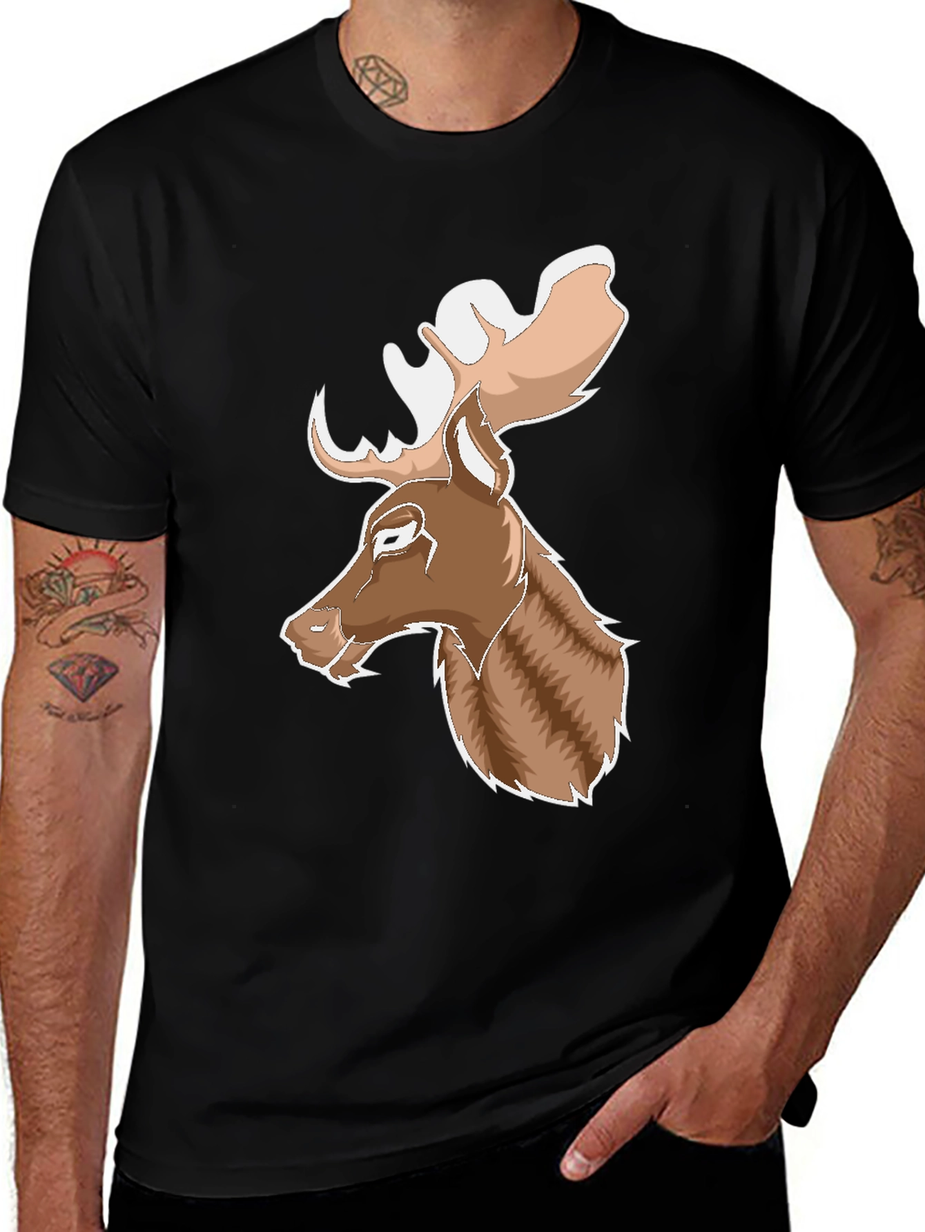 Variant 25 of Moose Graphic Print T-Shirt - Black, Casual