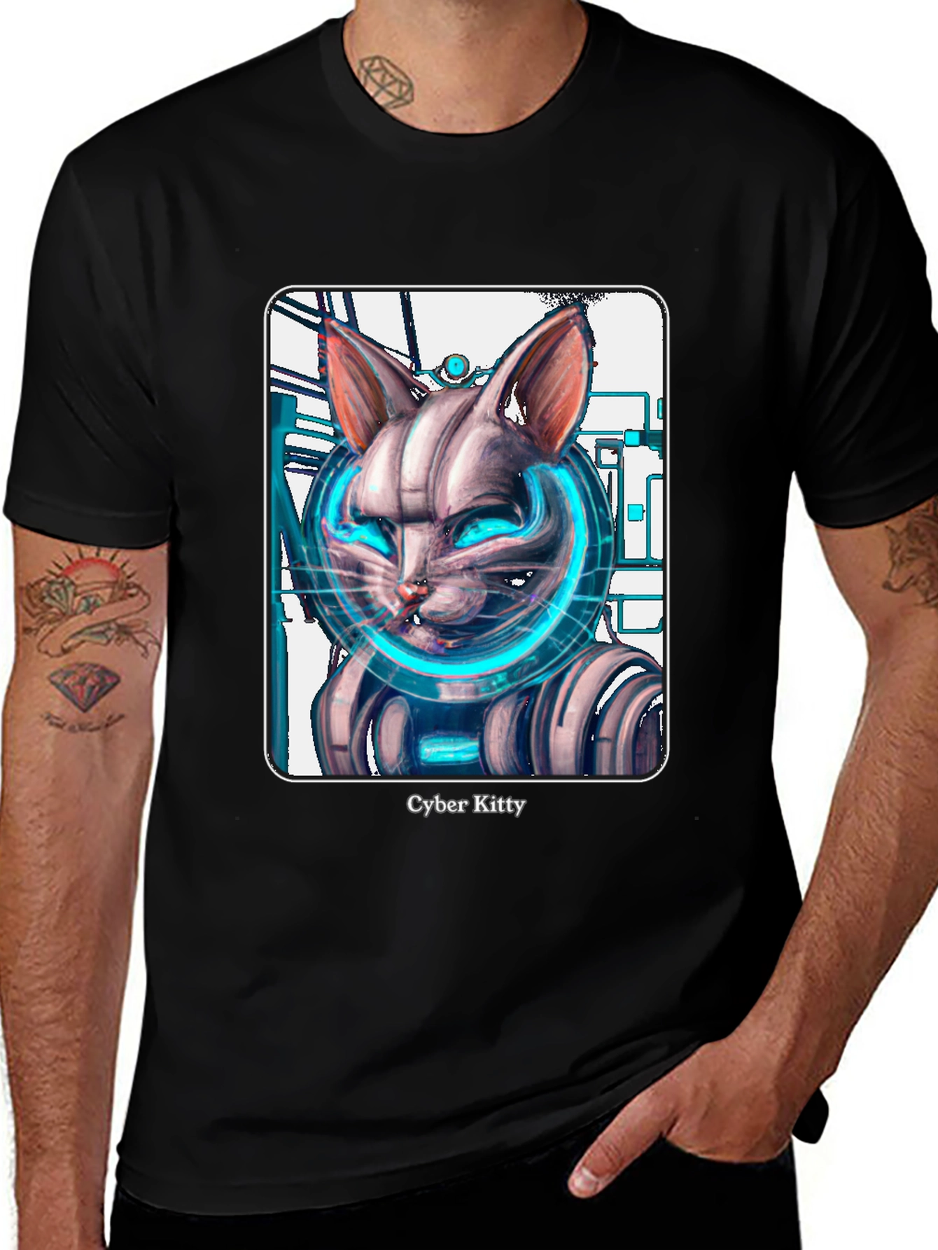 Cyber Kitty T-Shirt - Futuristic Cat Graphic Tee