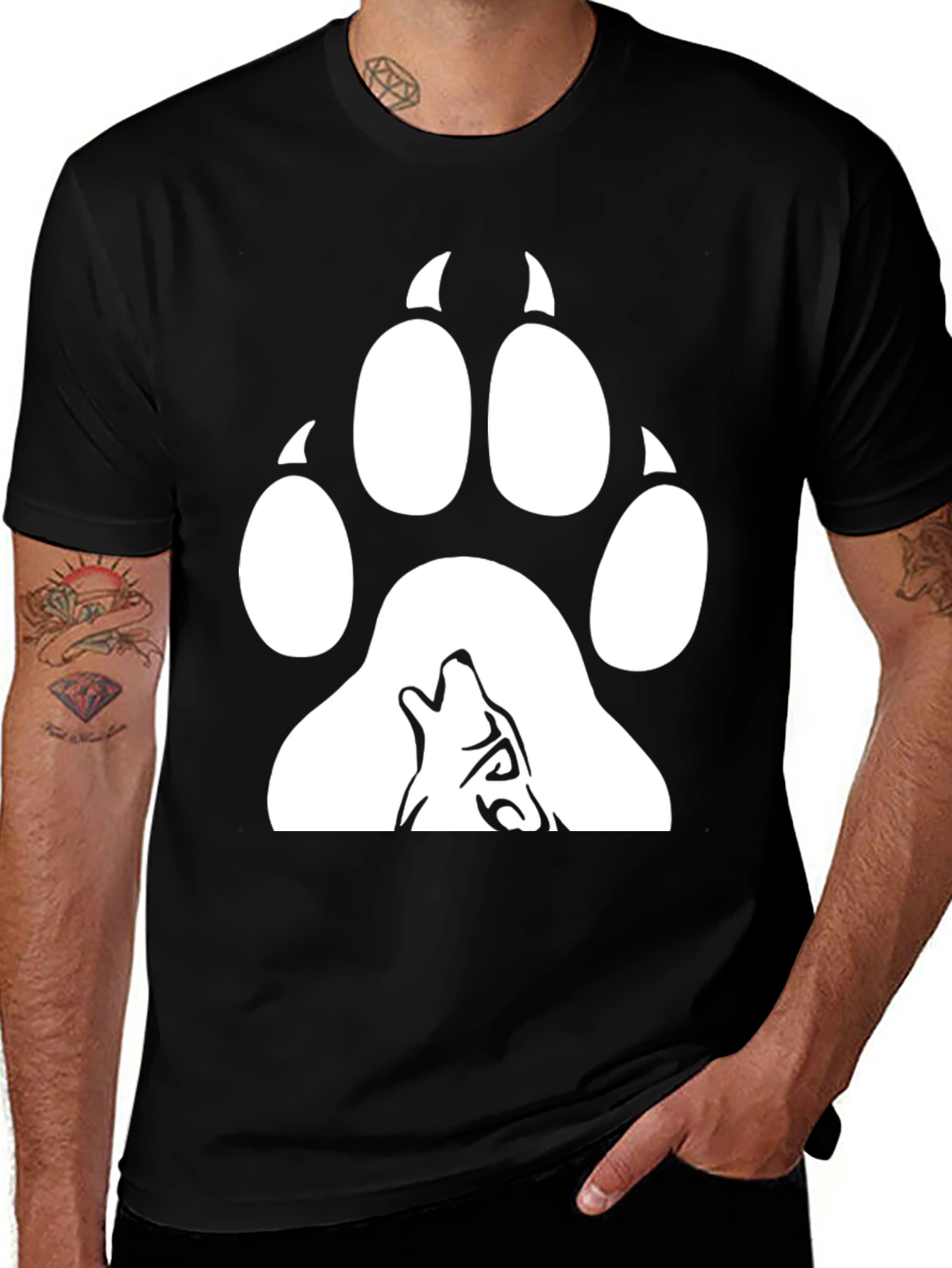Variant 11 of Wolf Paw Print Graphic Tee - Black Cotton T-Shirt