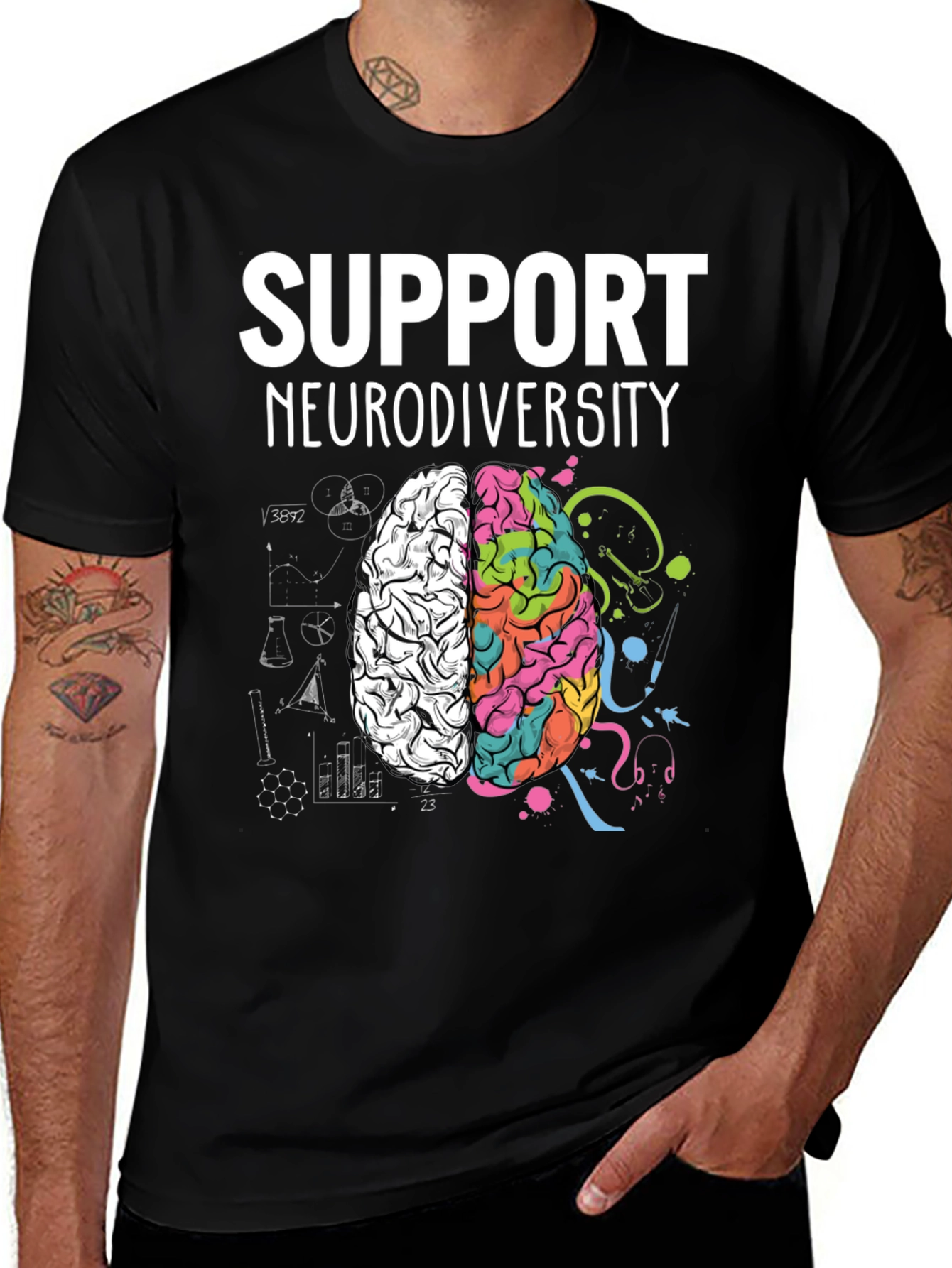 Variant 6 of Support Neurodiversity T-Shirt - Brain Graphic Tee