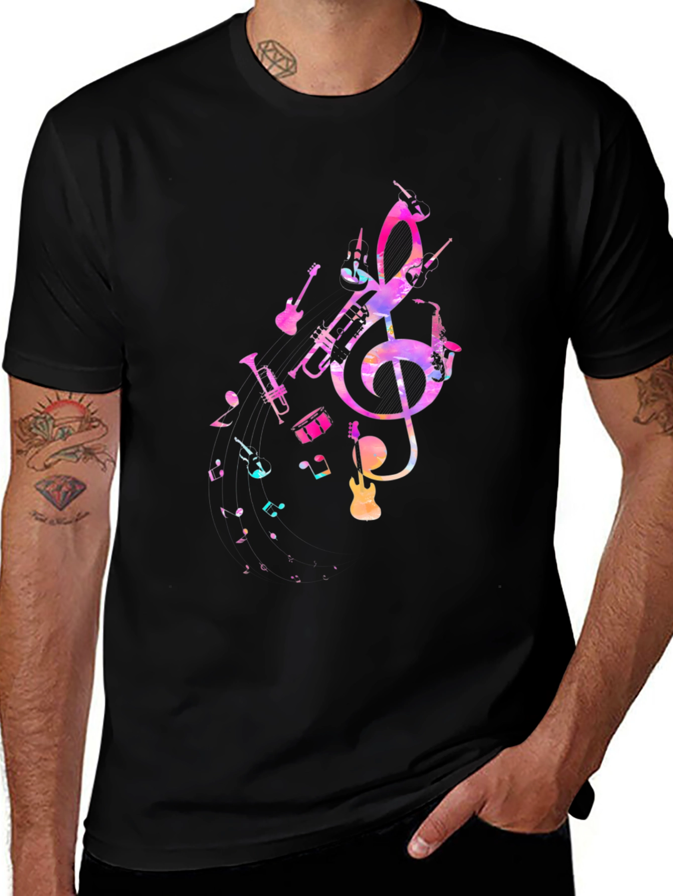 Colorful Music Notes Graphic T-Shirt