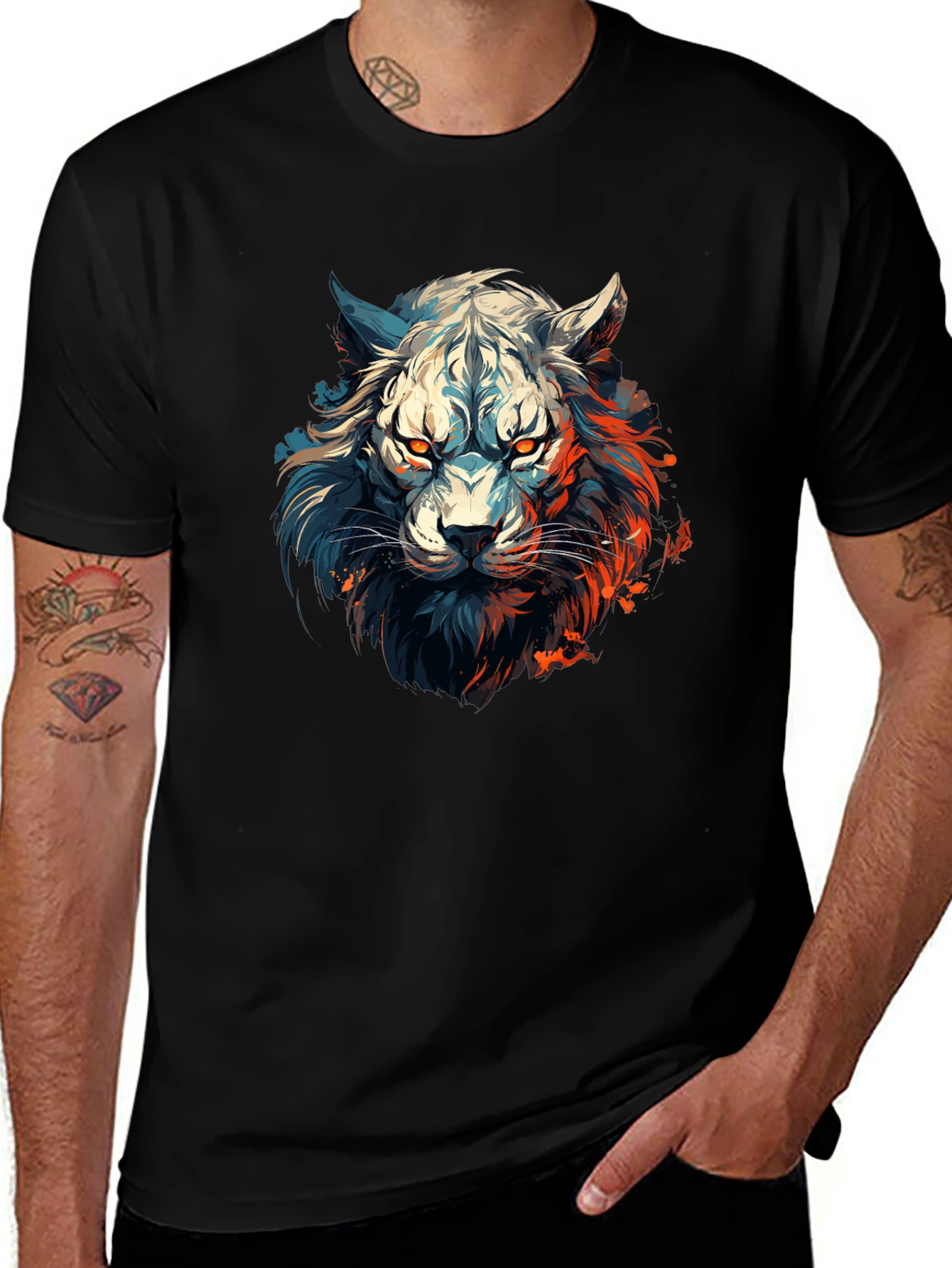 Variant 22 of Fiery White Tiger Graphic Tee - Bold Artistic Design