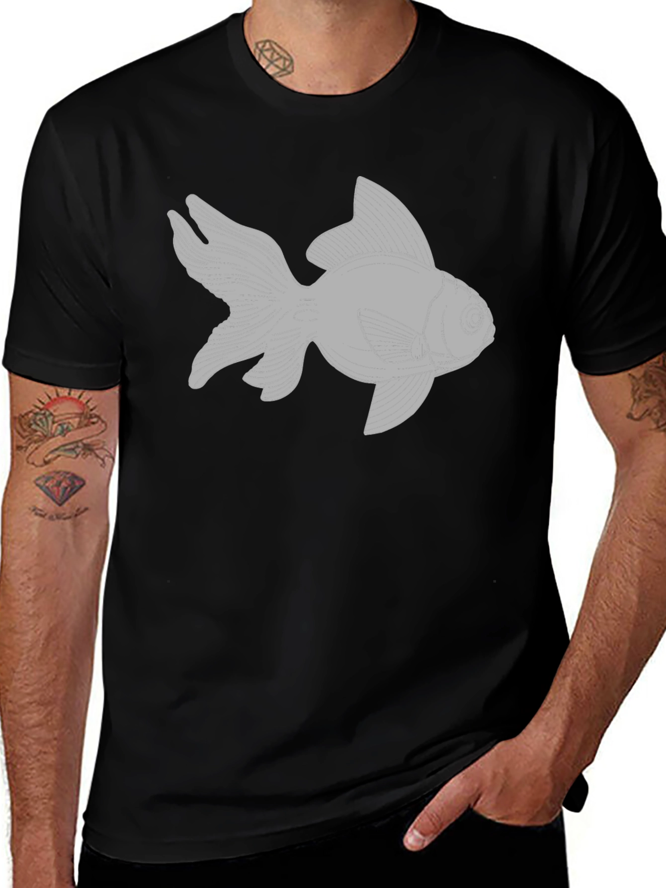 Goldfish Graphic Tee - Black Cotton T-Shirt