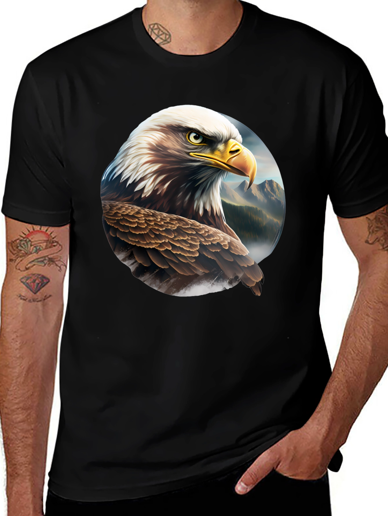 Variant 5 of Eagle Graphic Print Black T-Shirt