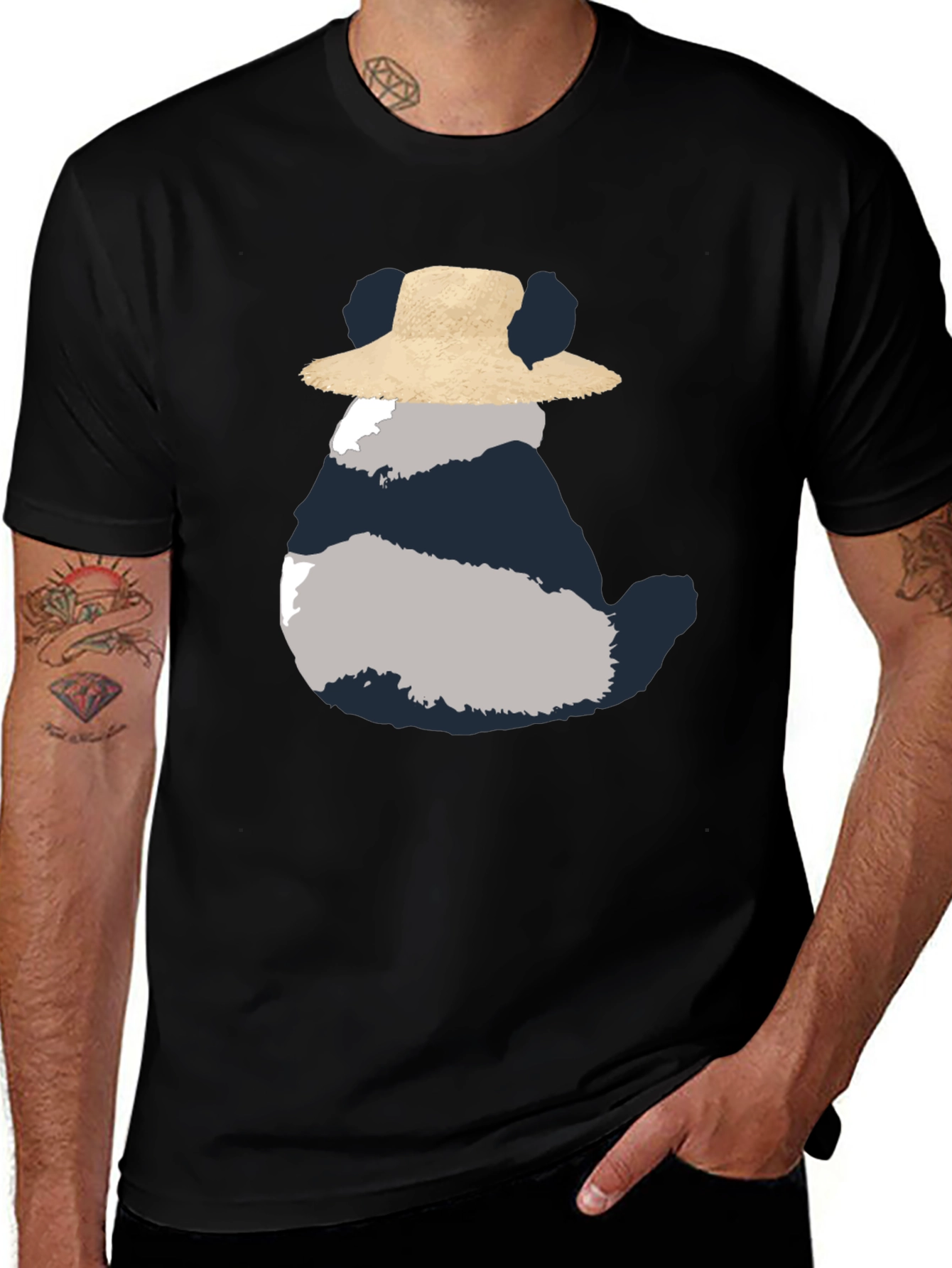 Variant 13 of Whimsical Panda in Hat Men's Black Tee