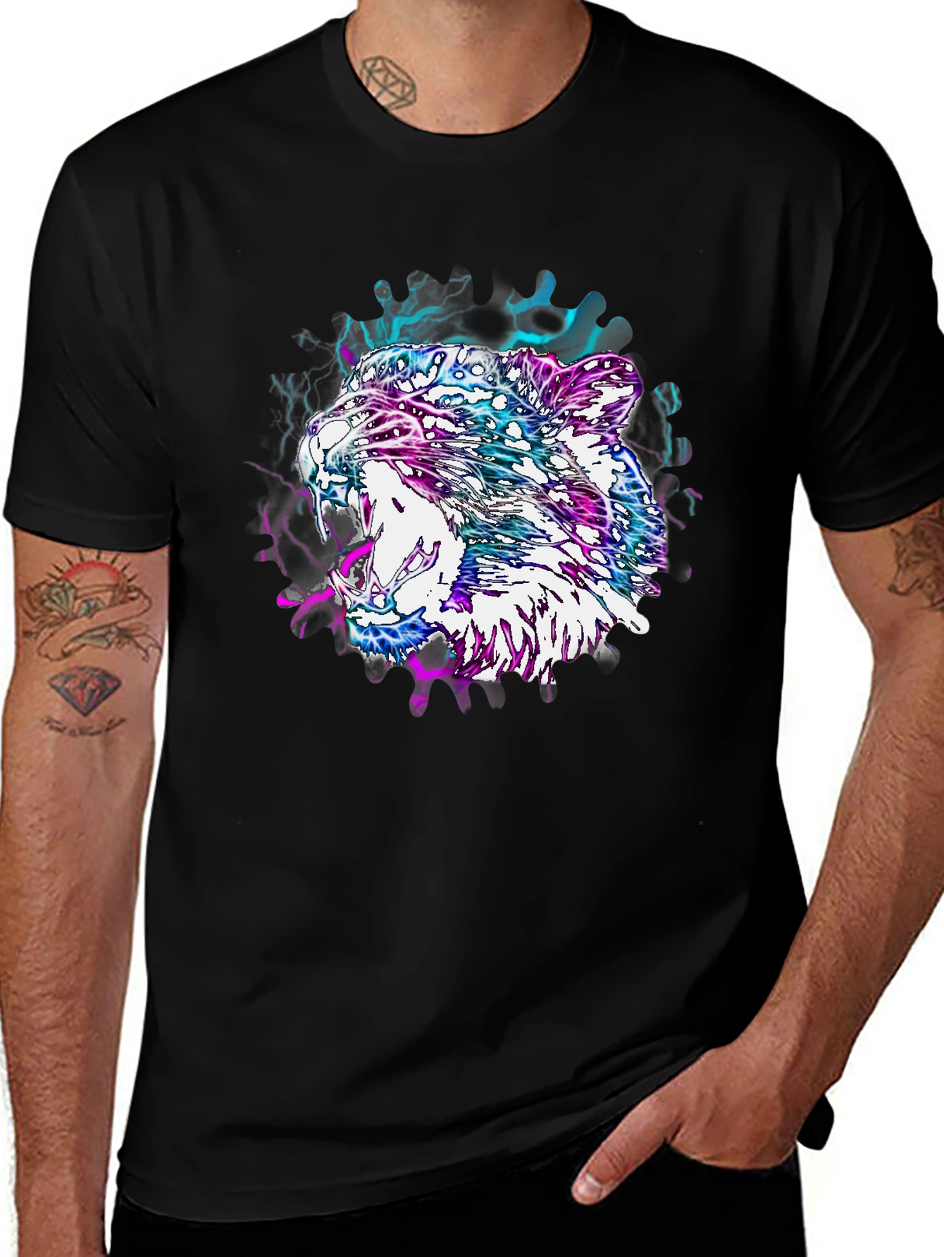 Variant 12 of Tiger Head Graphic Tee - Men's Black T-Shirt
