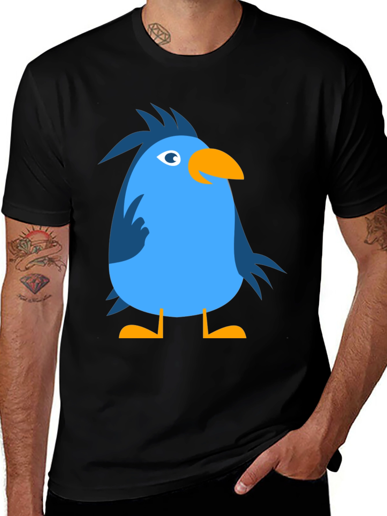 Variant 30 of Cartoon Bird Graphic Tee - Black Cotton Casual T-Shirt