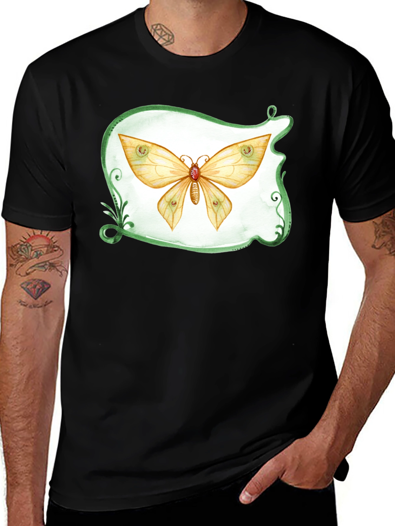 Variant 18 of Watercolor Moth Graphic Black T-Shirt