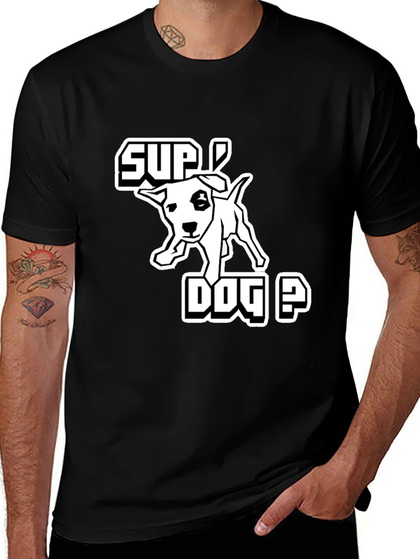 Variant 14 of Sup Dog? Graphic T-Shirt - Black Cotton Tee