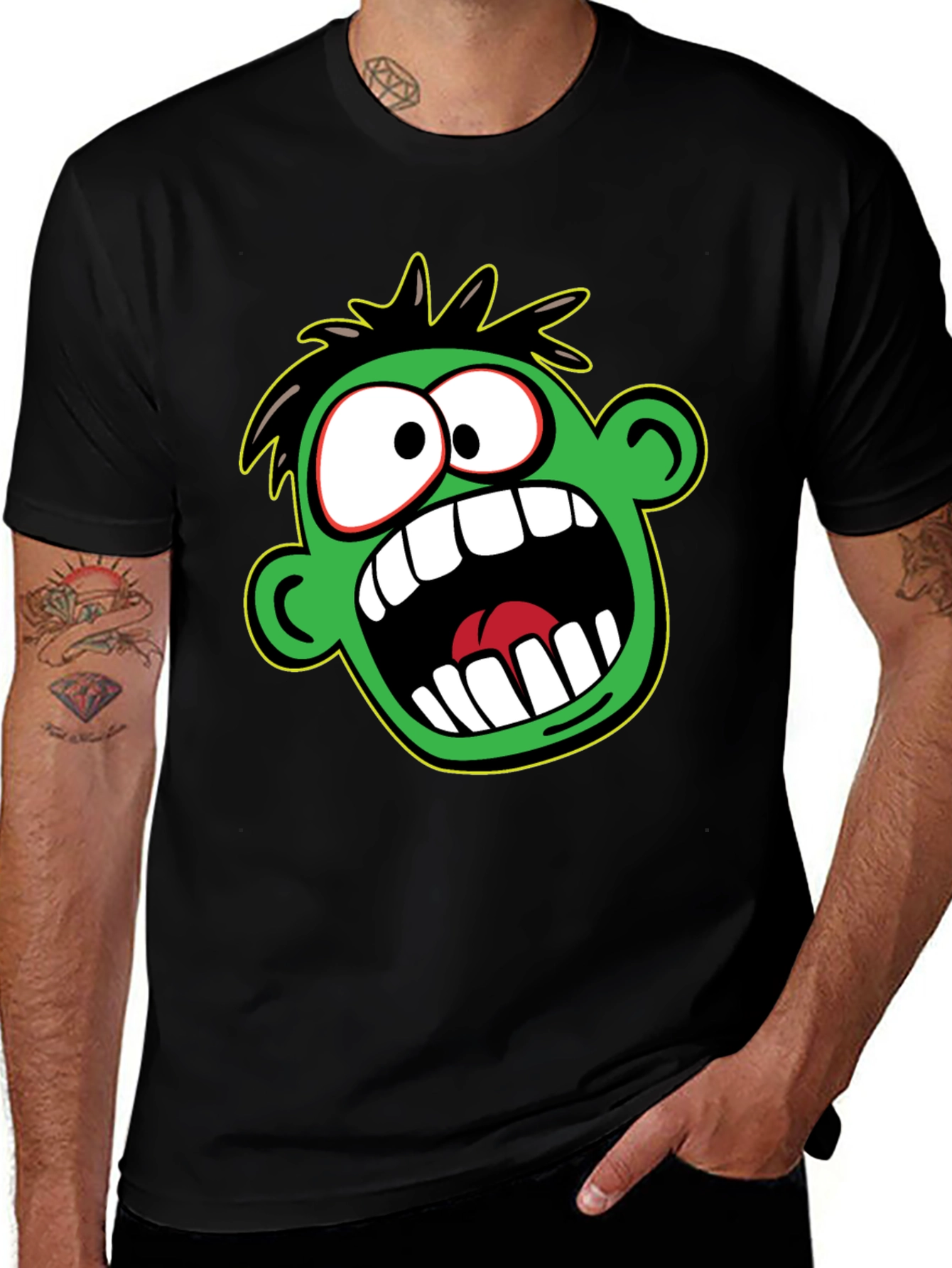 Variant 5 of Monster Face Graphic Black T-Shirt