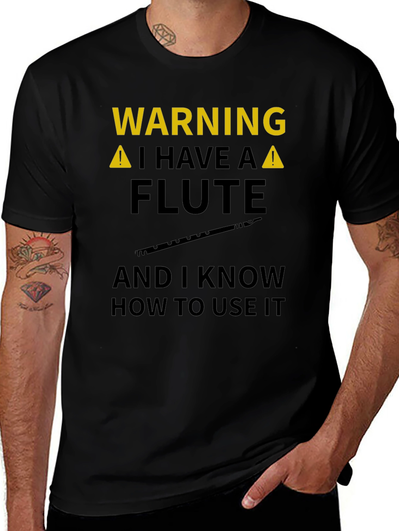 Variant 5 of Warning Flute Player Black Graphic Tee