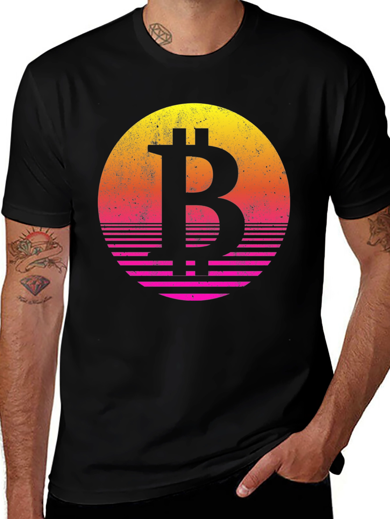 Retro Bitcoin T-Shirt - Sunset Design