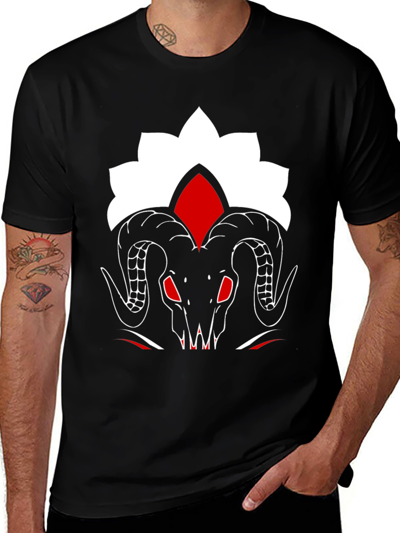 Variant 13 of Ram Skull Graphic Tee - Stylish Black T-Shirt