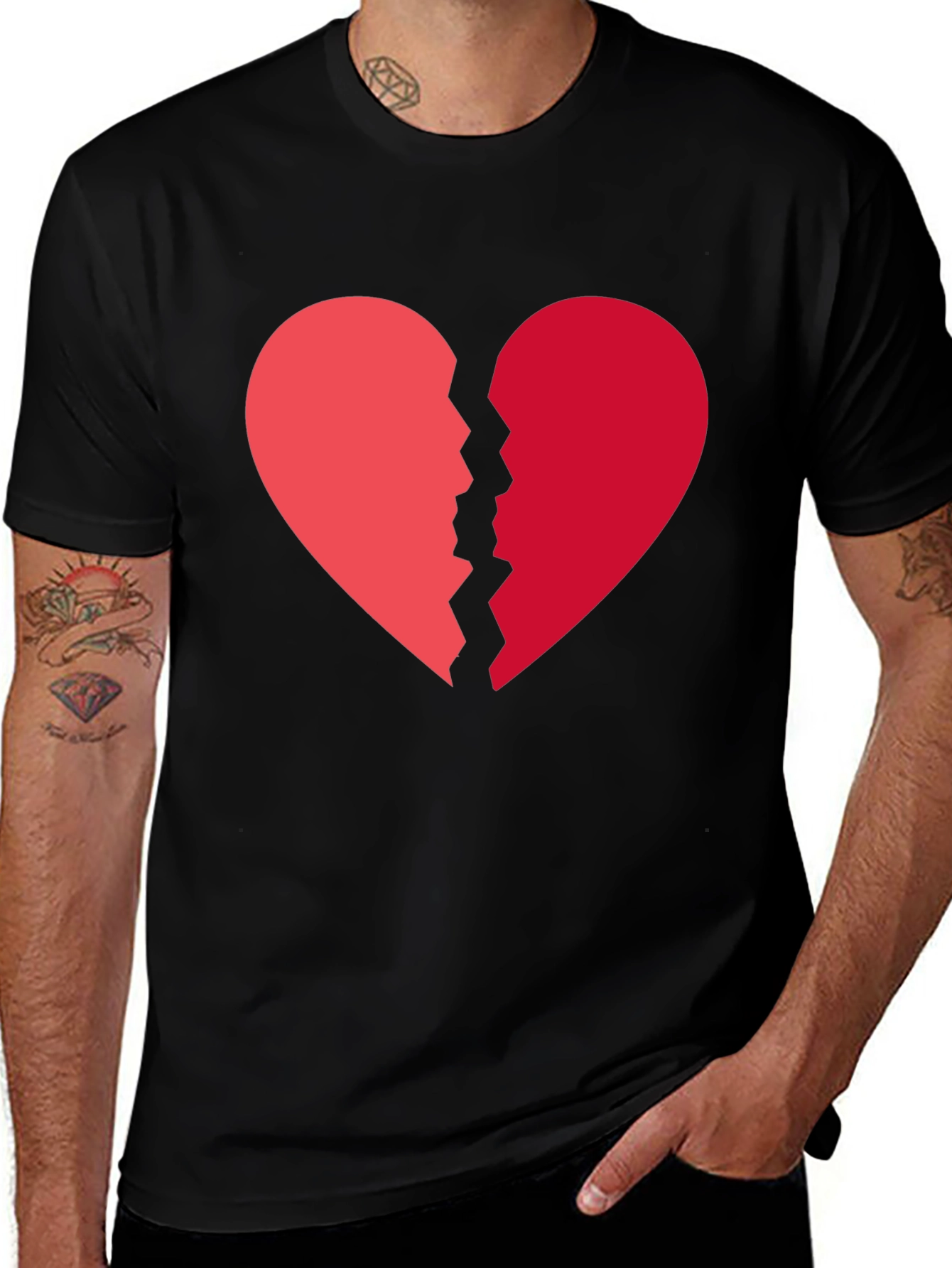 Variant 19 of Broken Heart Graphic Tee - Black Cotton T-Shirt