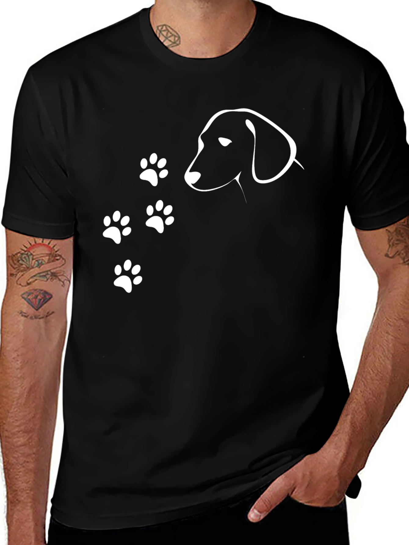 Variant 9 of Dog Paw Print Graphic Tee - Casual Black T-Shirt