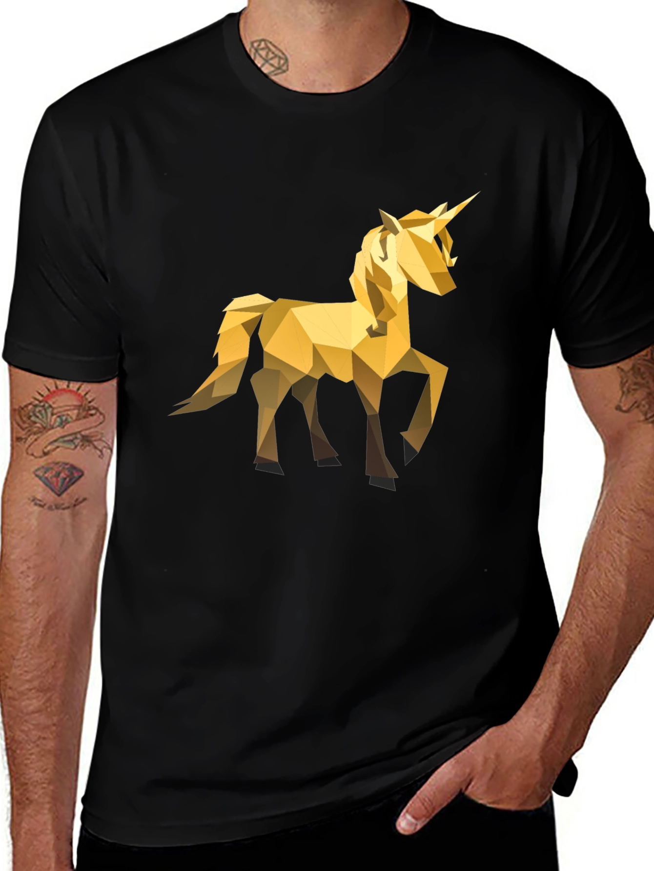 Geometric Unicorn Graphic Tee - Black