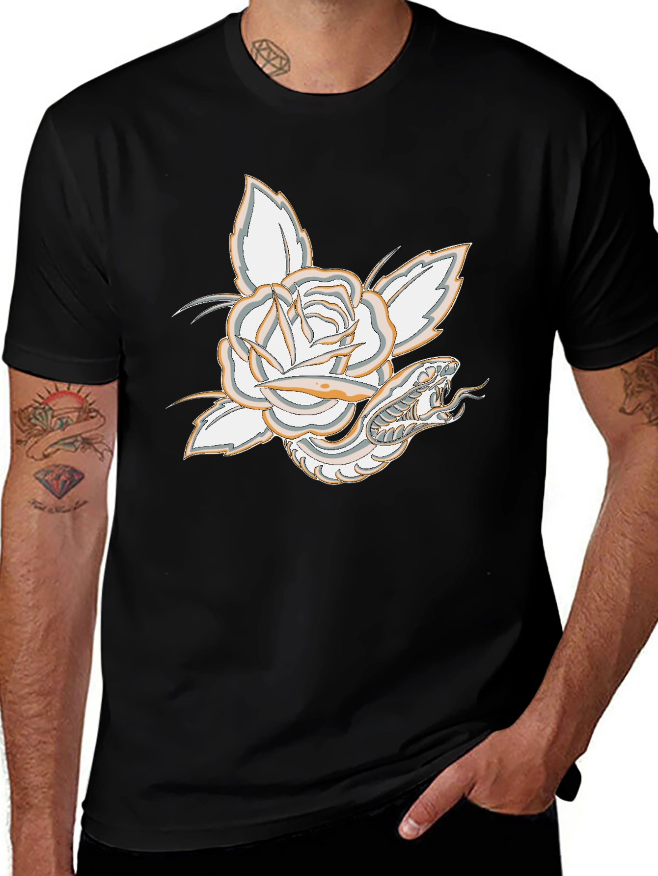 Variant 20 of Rose & Snake Graphic Tee - Men's Black T-Shirt