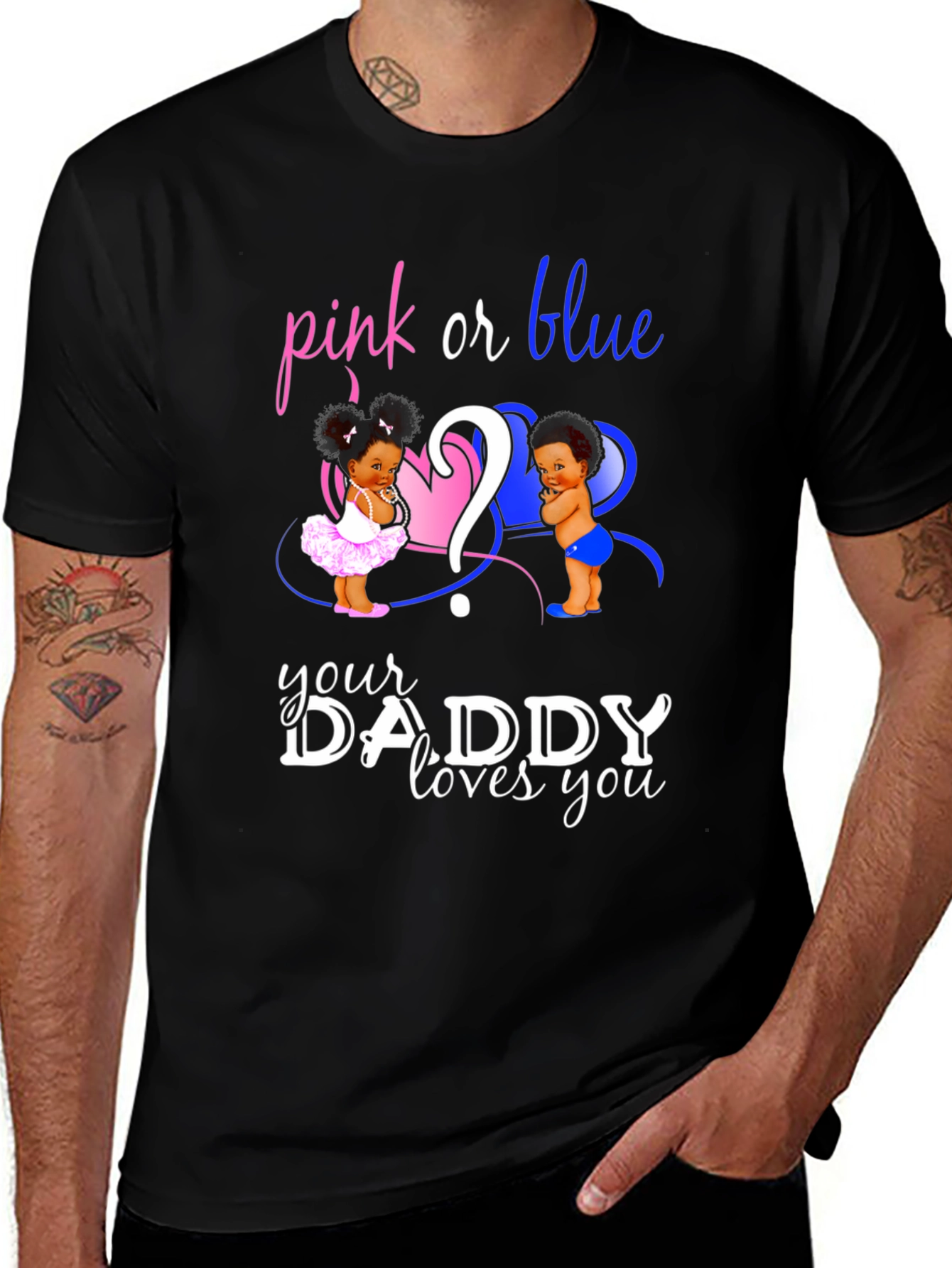 Black Pink or Blue Gender Reveal Daddy T-Shirt main image