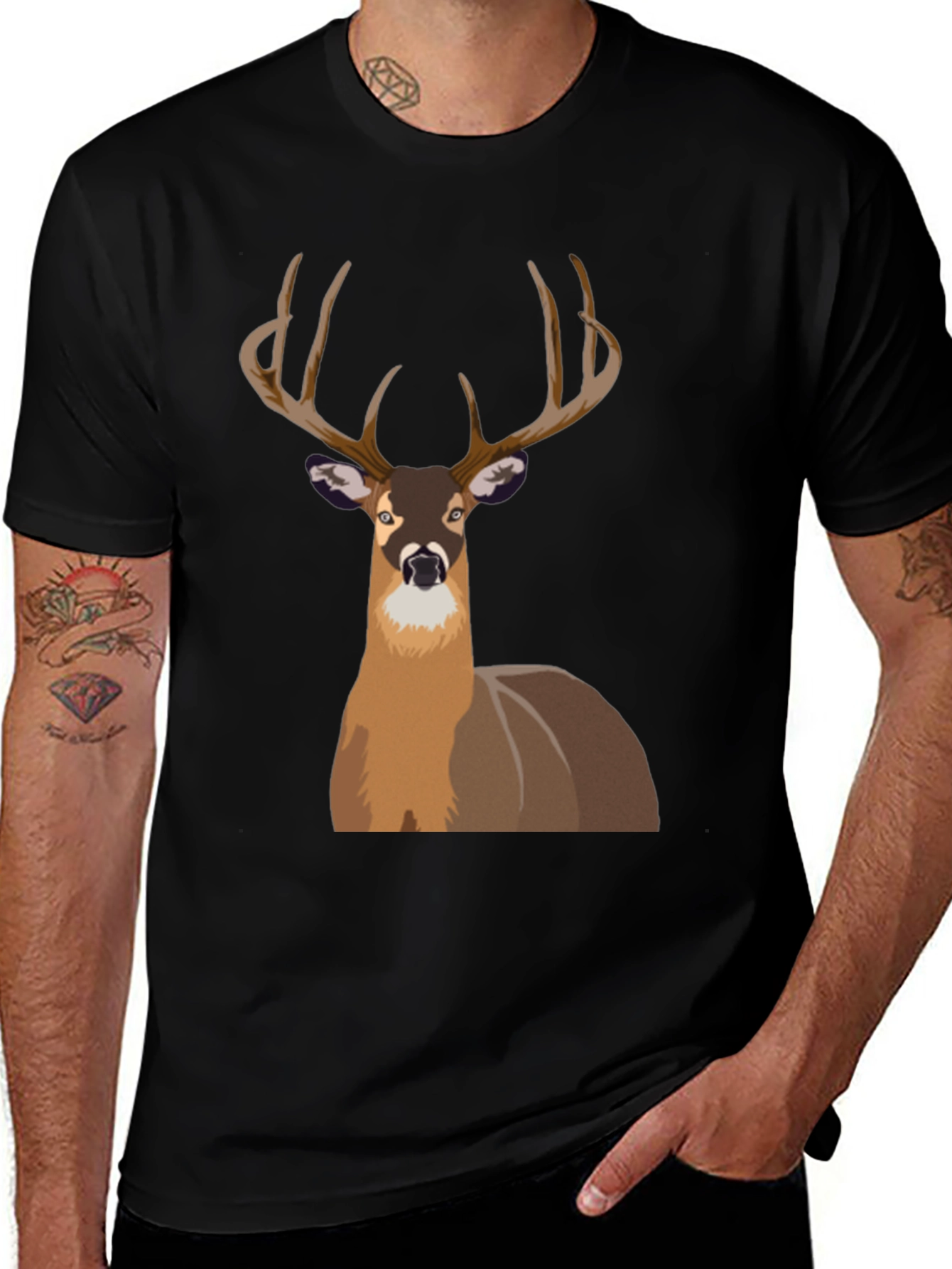 Variant 29 of Deer Graphic Print Black T-Shirt