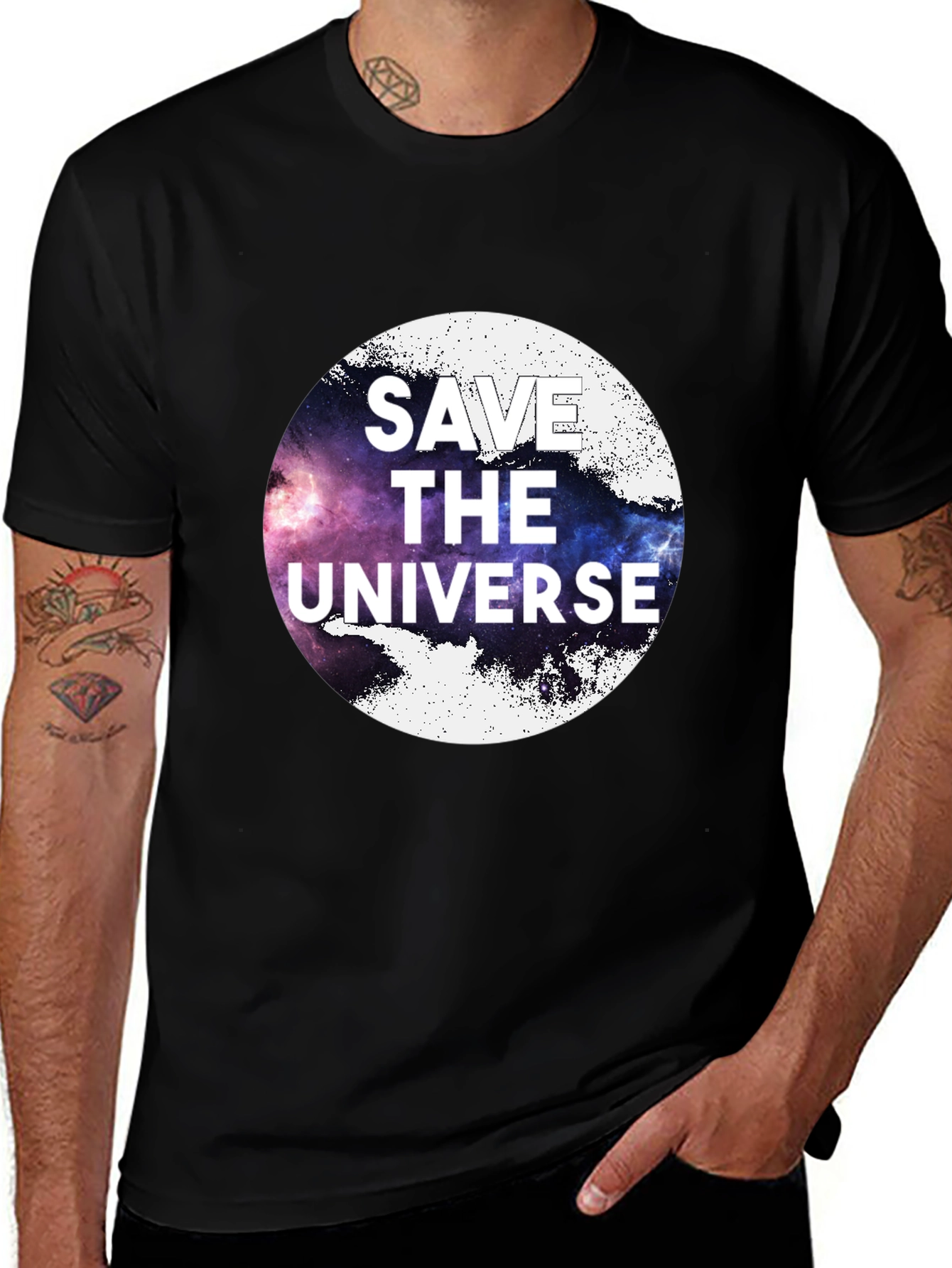 Variant 11 of Save the Universe Graphic Tee - Black Cotton T-Shirt